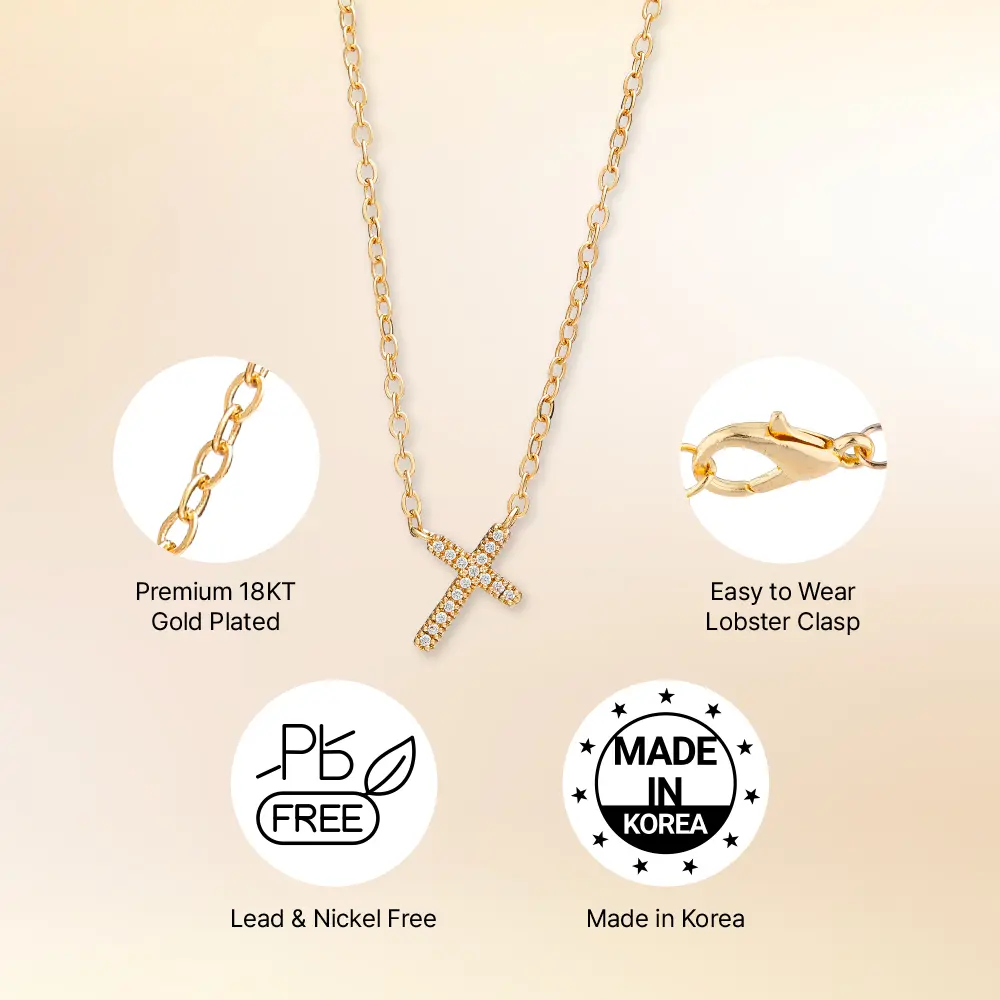 Arria Cubic Zirconia Cross Pendant Necklace — 18K Gold & White Gold Plated - Image 2