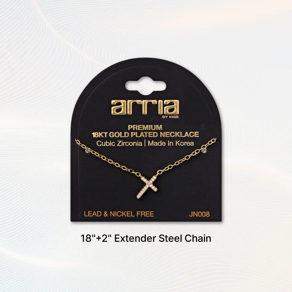 Arria Cubic Zirconia Cross Pendant Necklace — 18K Gold & White Gold Plated - Image 3