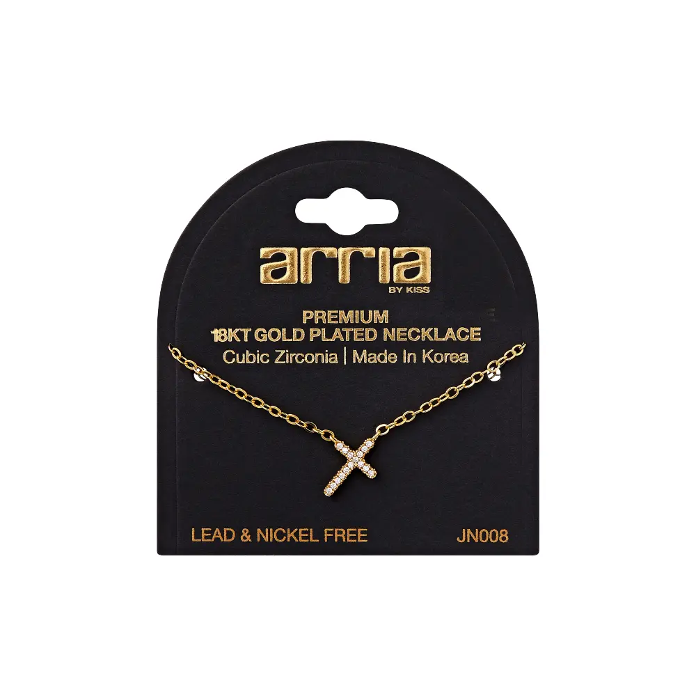Arria Cubic Zirconia Cross Pendant Necklace — 18K Gold & White Gold Plated - Image 5