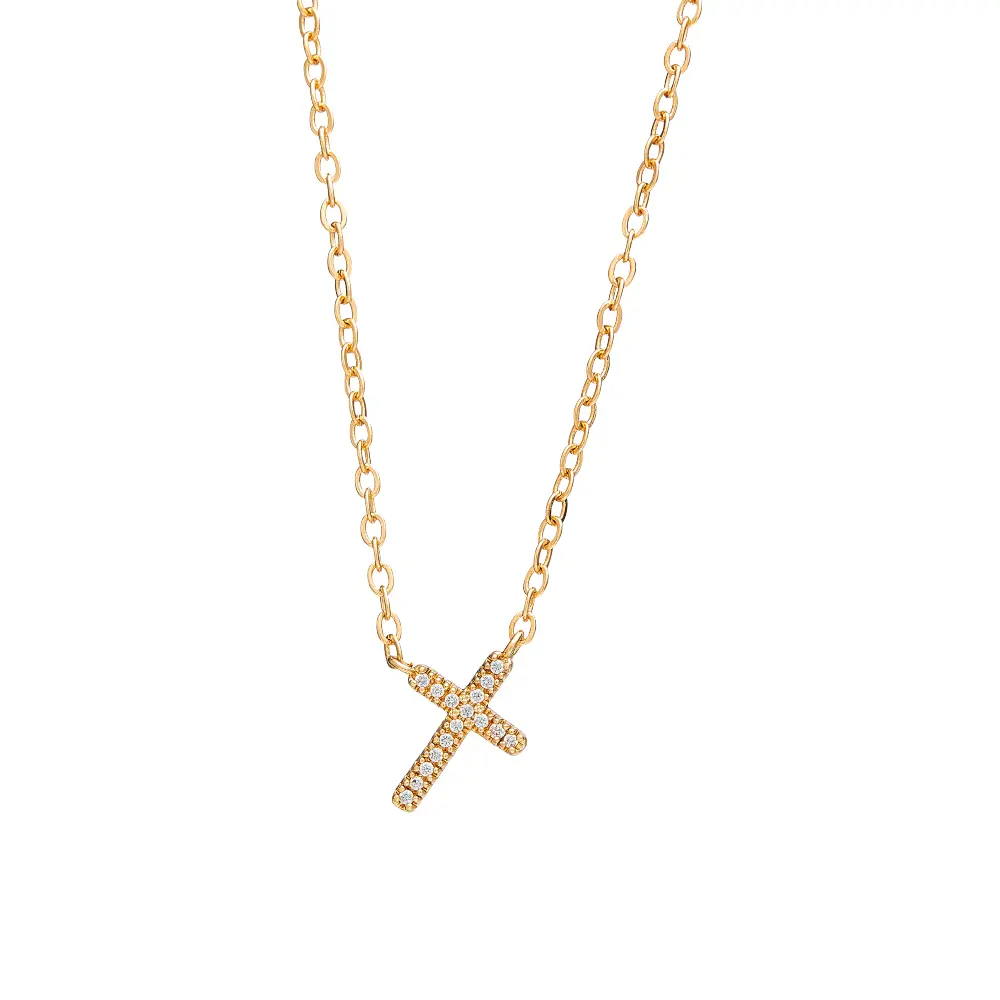 Arria Cubic Zirconia Cross Pendant Necklace — 18K Gold & White Gold Plated - Image 6