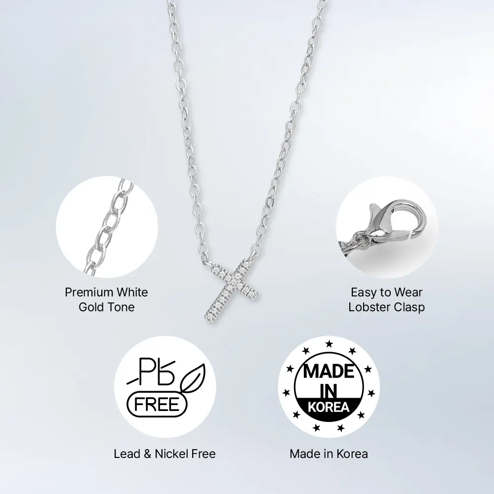 Arria Cubic Zirconia Cross Pendant Necklace — 18K Gold & White Gold Plated - Image 9