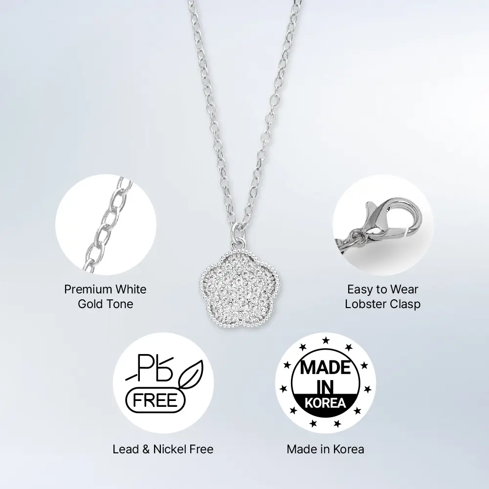 Arria Cubic Zirconia Flower Pendant Necklace — 18K Gold & White Gold Plated - Image 10