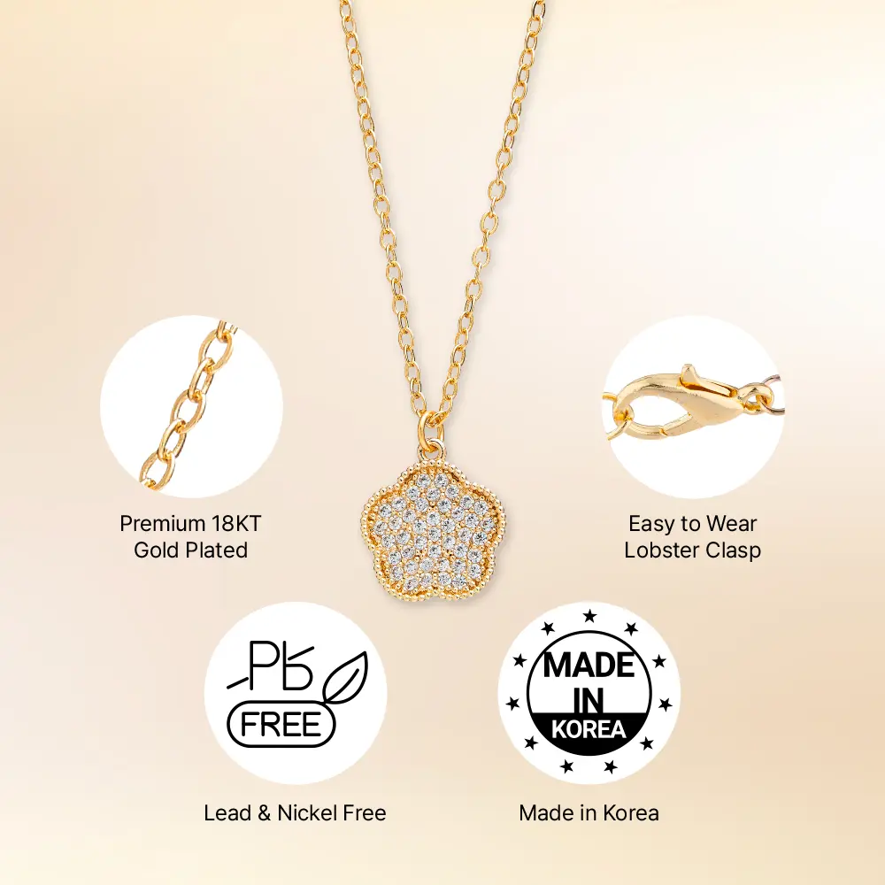 Arria Cubic Zirconia Flower Pendant Necklace — 18K Gold & White Gold Plated - Image 2