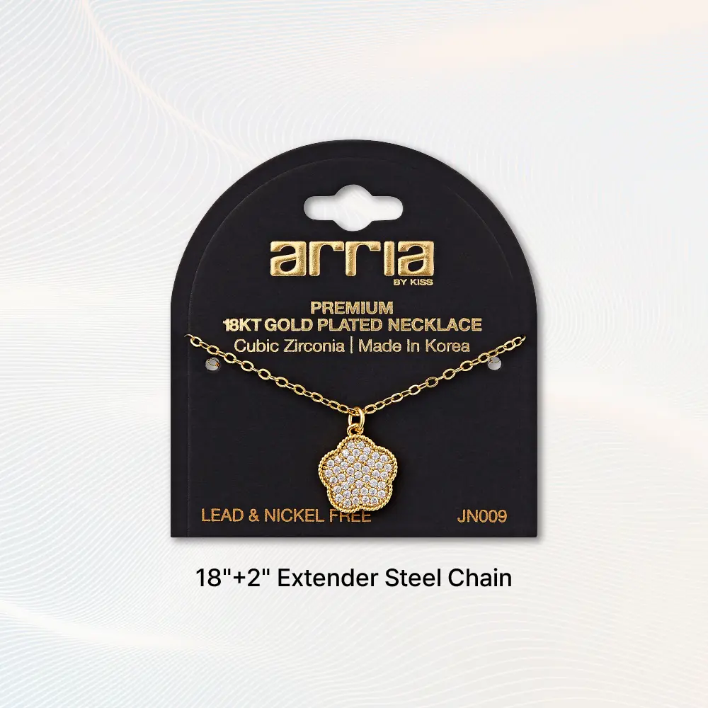 Arria Cubic Zirconia Flower Pendant Necklace — 18K Gold & White Gold Plated - Image 3