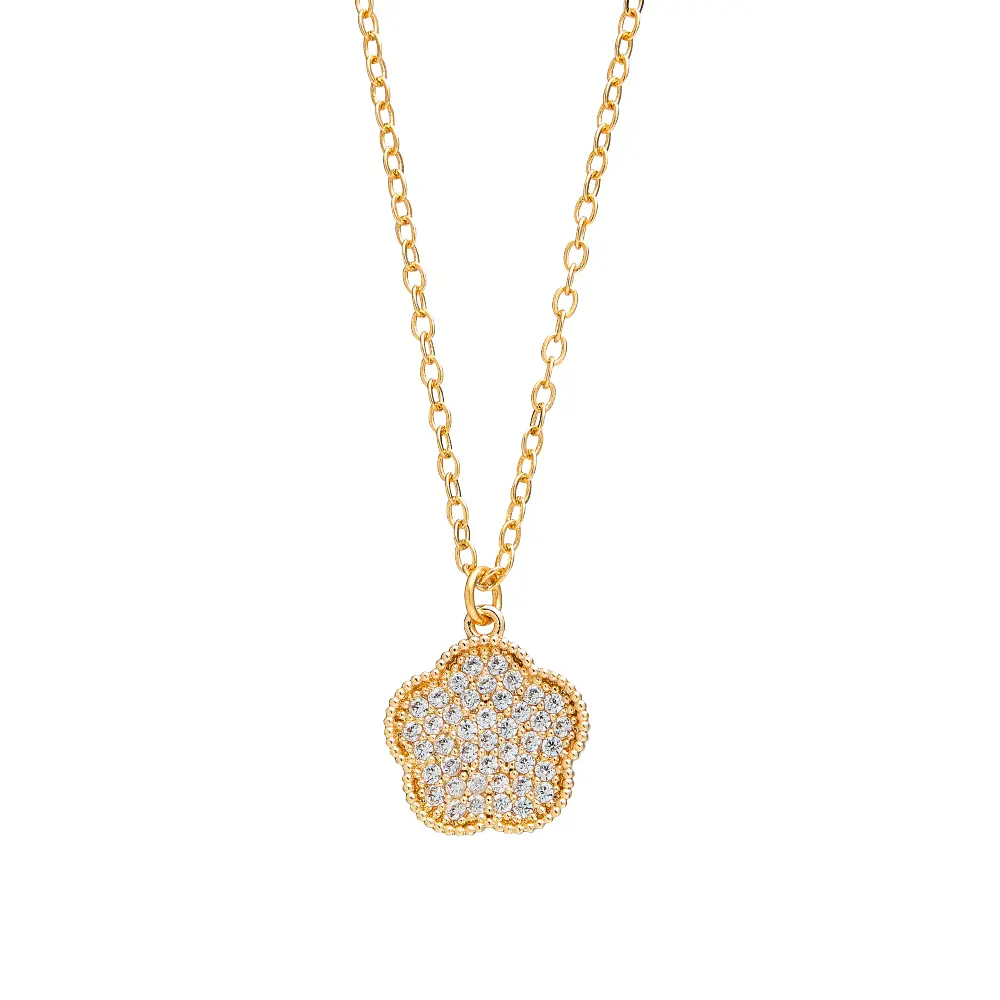 Arria Cubic Zirconia Flower Pendant Necklace — 18K Gold & White Gold Plated - Image 5