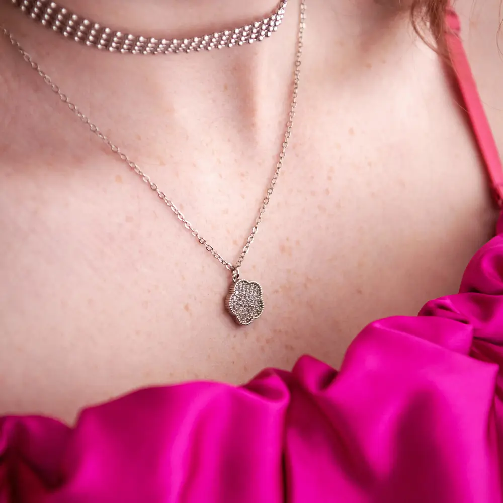 Arria Cubic Zirconia Flower Pendant Necklace — 18K Gold & White Gold Plated - Image 9