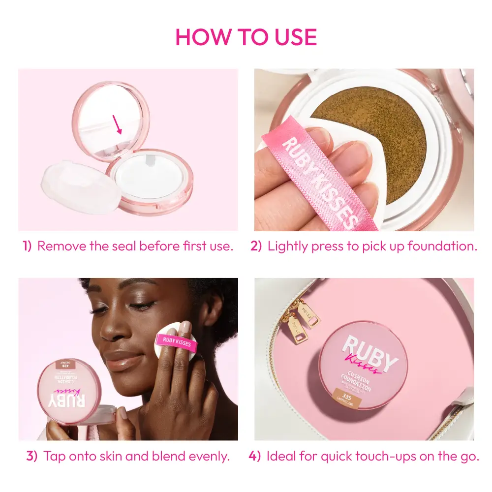 Ruby Kisses Cushion Foundation Compact - Full Coverage with Skincare Benefits, Suitable for Light to Dark Shades - Image 132