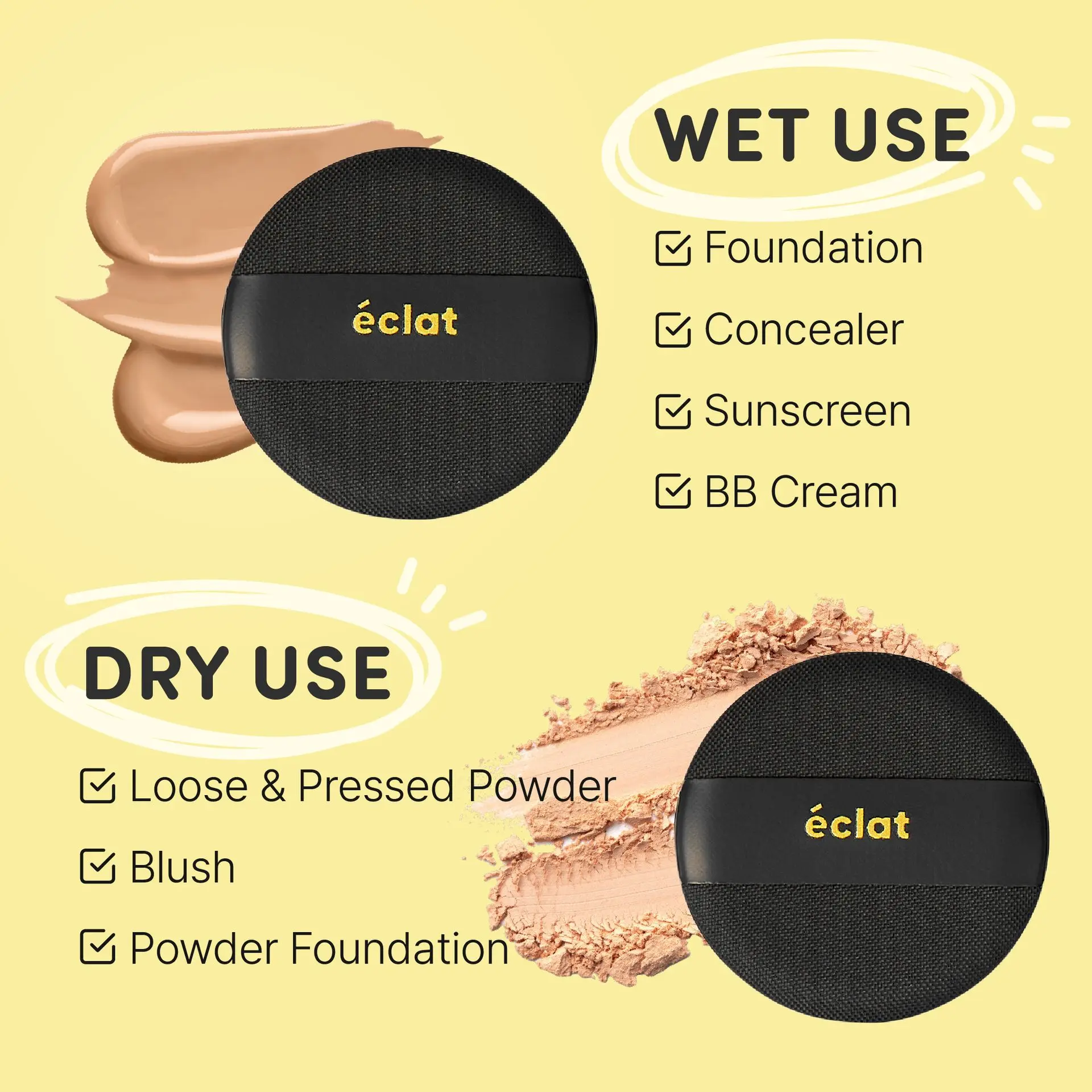 éclat Cushion Puff Makeup Set - 8pcs Soft & Bouncy Foundation, Concealer & Powder Puff - Image 15