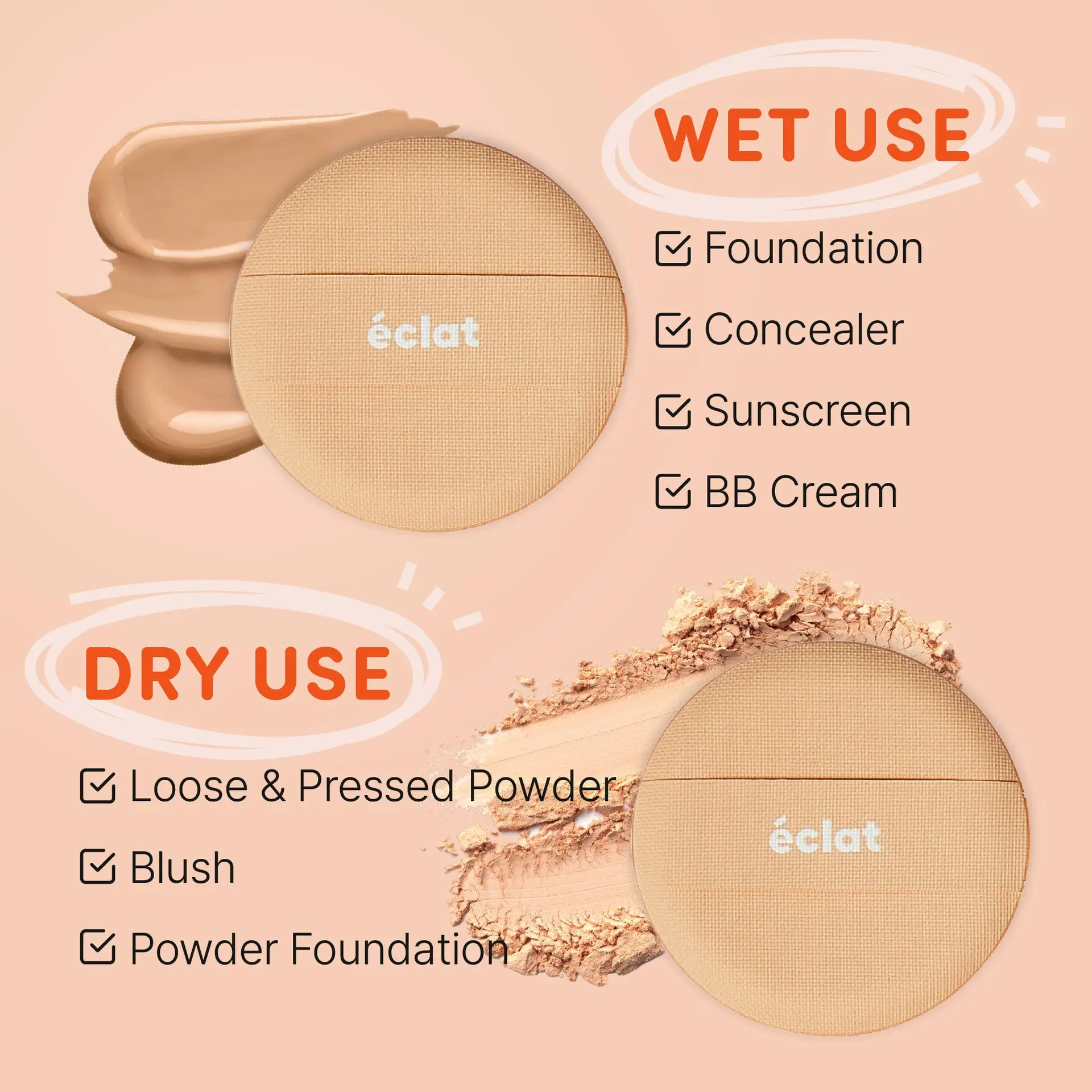 éclat Cushion Puff Makeup Set - 8pcs Soft & Bouncy Foundation, Concealer & Powder Puff - Image 6