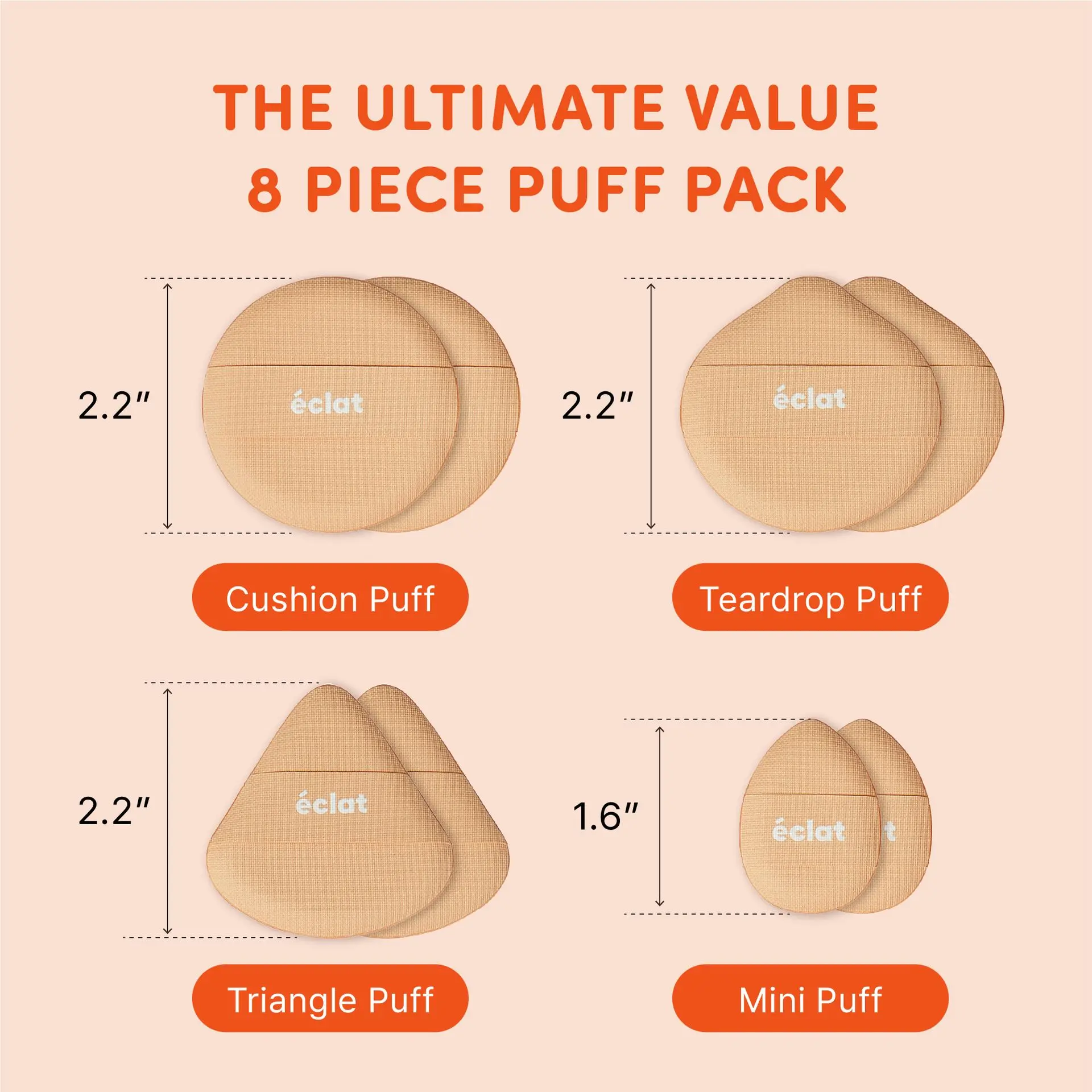 éclat Cushion Puff Makeup Set - 8pcs Soft & Bouncy Foundation, Concealer & Powder Puff - Image 7