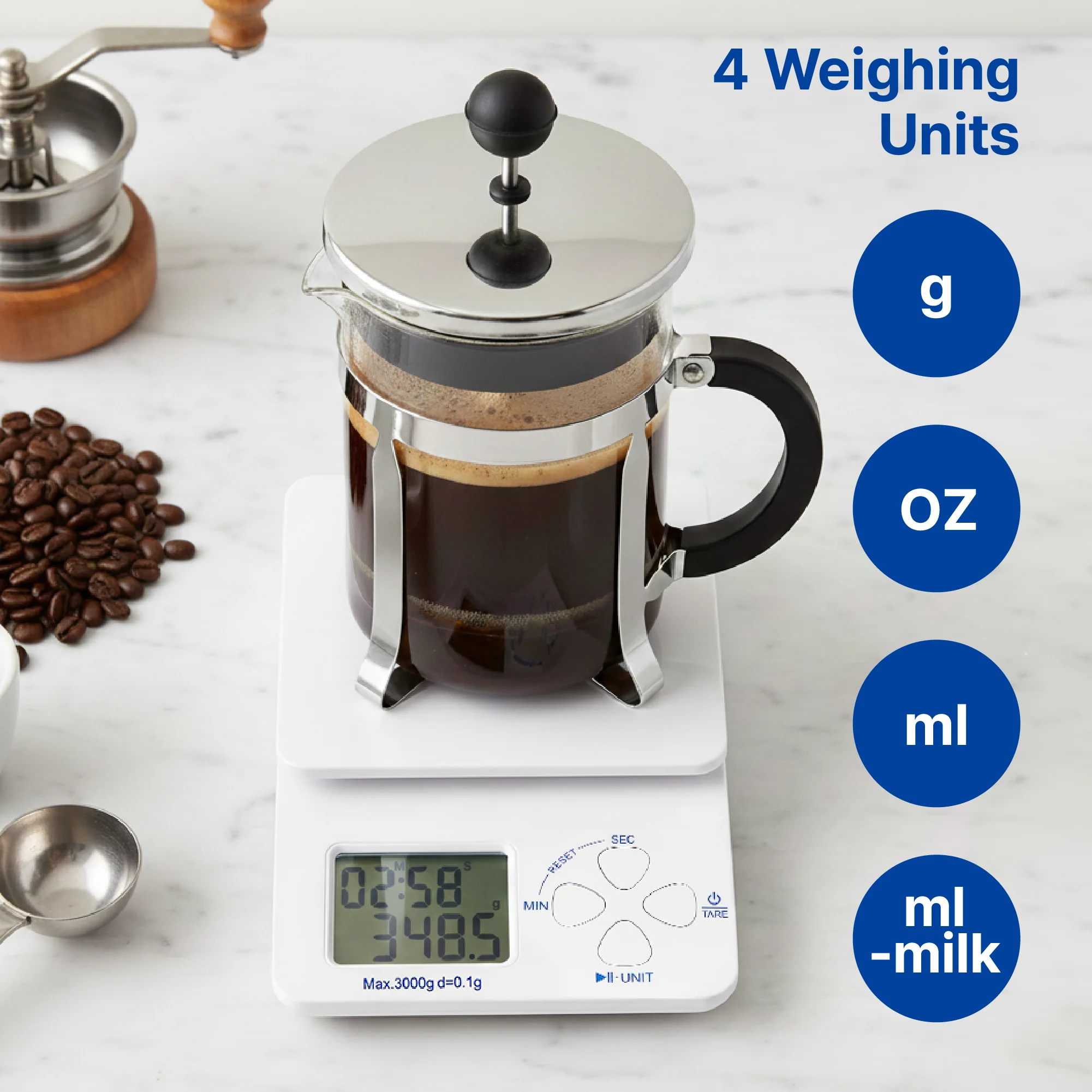 MAVIE 2-in-1 Digital Coffee Scale with Timer High Precision Pour-Over Food Scale (3kg / 0.1g Accuracy) - Image 2