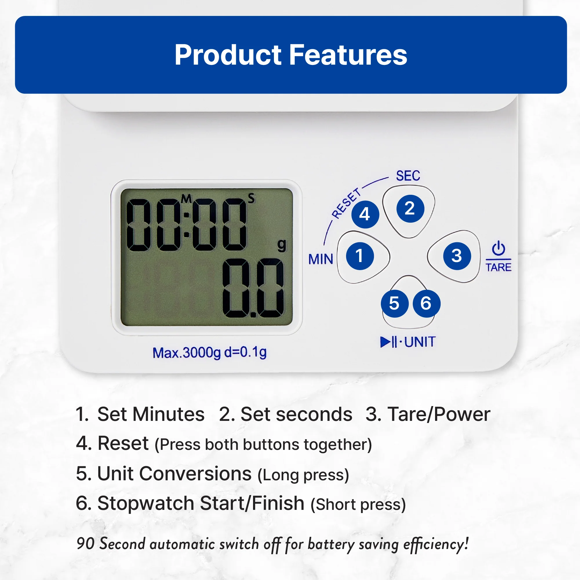 MAVIE 2-in-1 Digital Coffee Scale with Timer High Precision Pour-Over Food Scale (3kg / 0.1g Accuracy) - Image 4