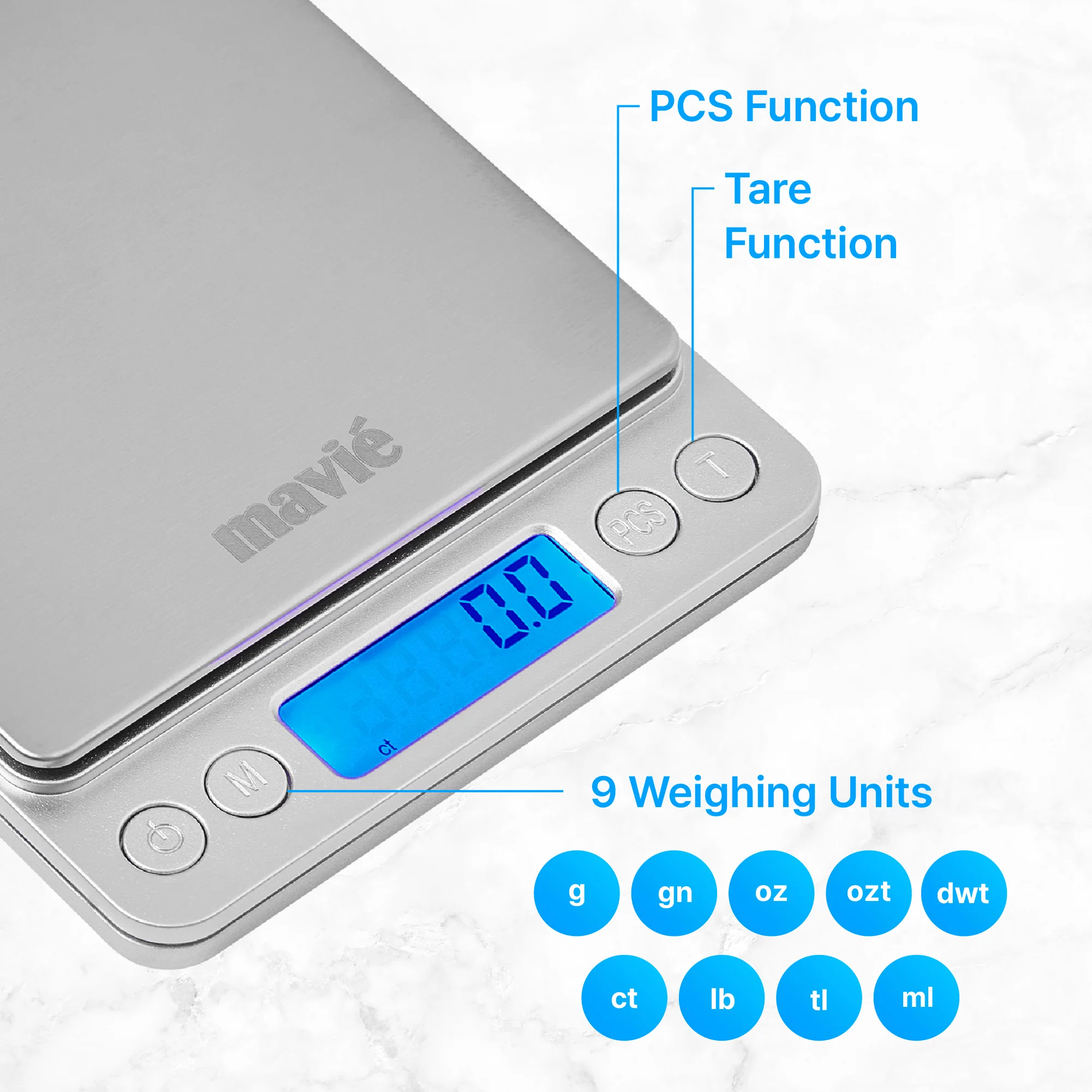 MAVIE Digital Travel Pocket Scale with Protective Case – 3kg High Capacity, 9 Weighing Units & Blue B - Image 3