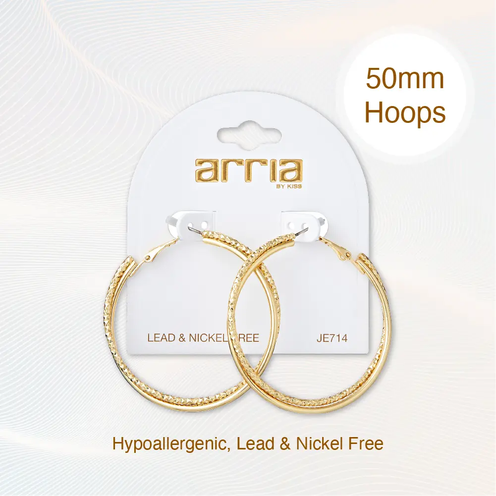 Arria Double Fixed Pincatch Gold Tone Hoop Earrings - 50mm - Image 3