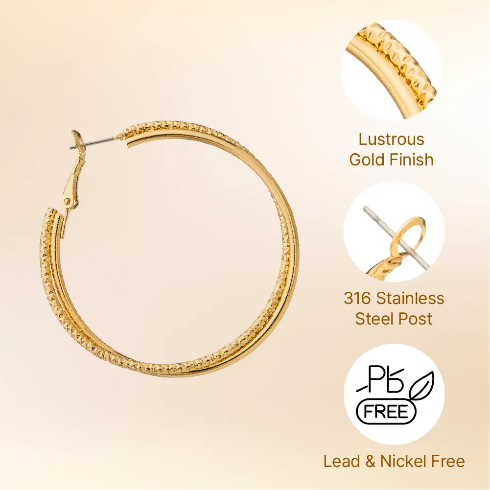 Arria Double Fixed Pincatch Gold Tone Hoop Earrings - 50mm - Image 5