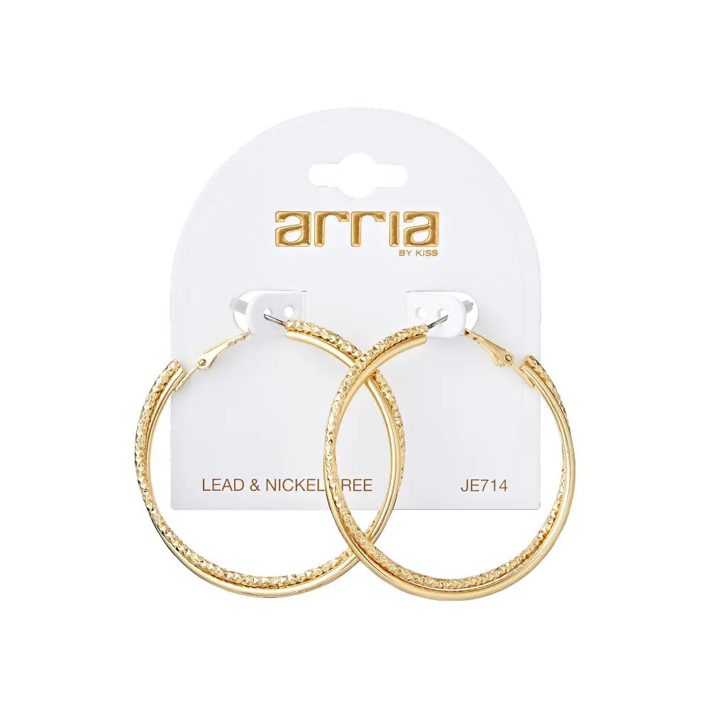 Arria Double Fixed Pincatch Gold Tone Hoop Earrings - 50mm - Image 7