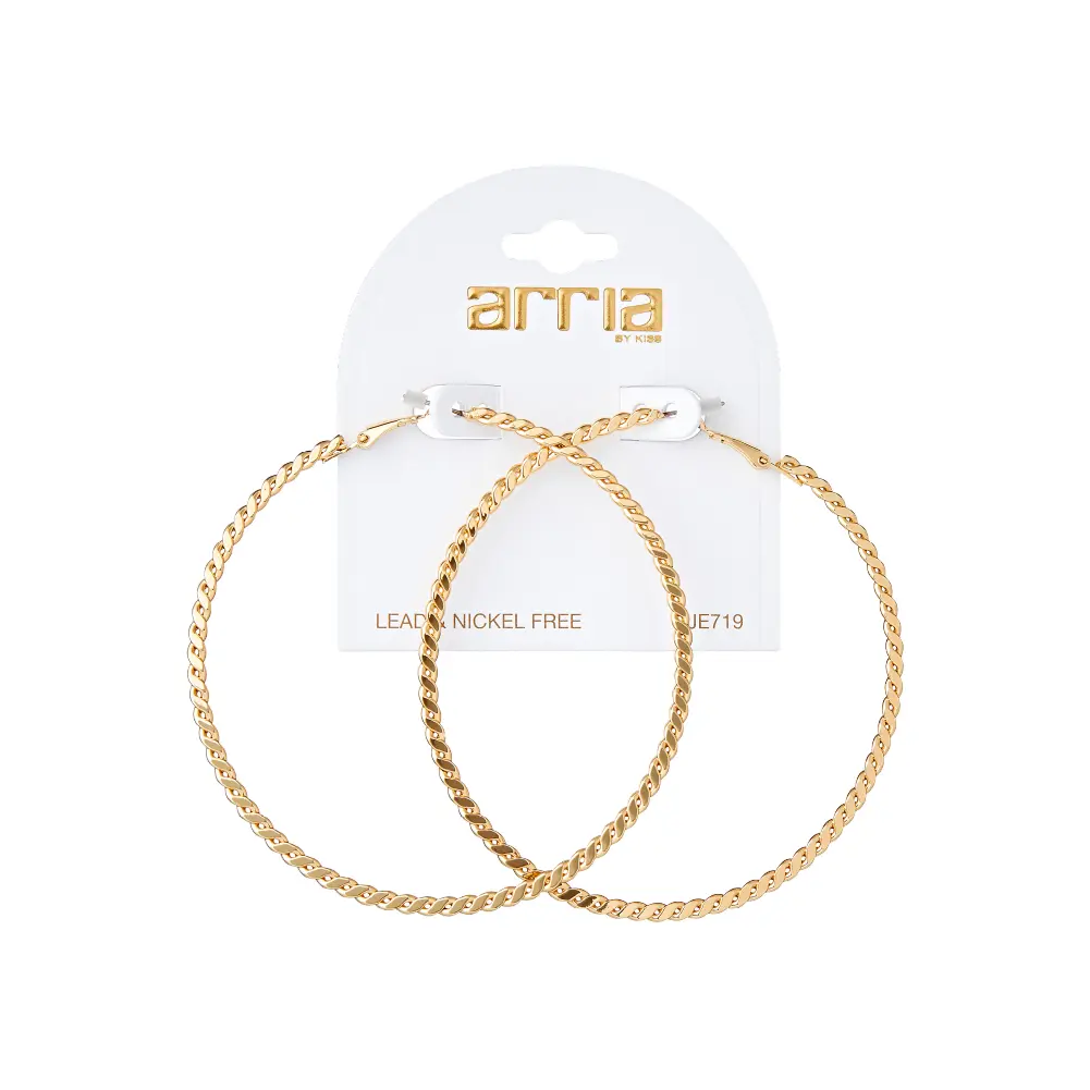 Arria Double Fixed Pincatch Gold Tone Textured Hoop Earrings - 75mm - Image 7