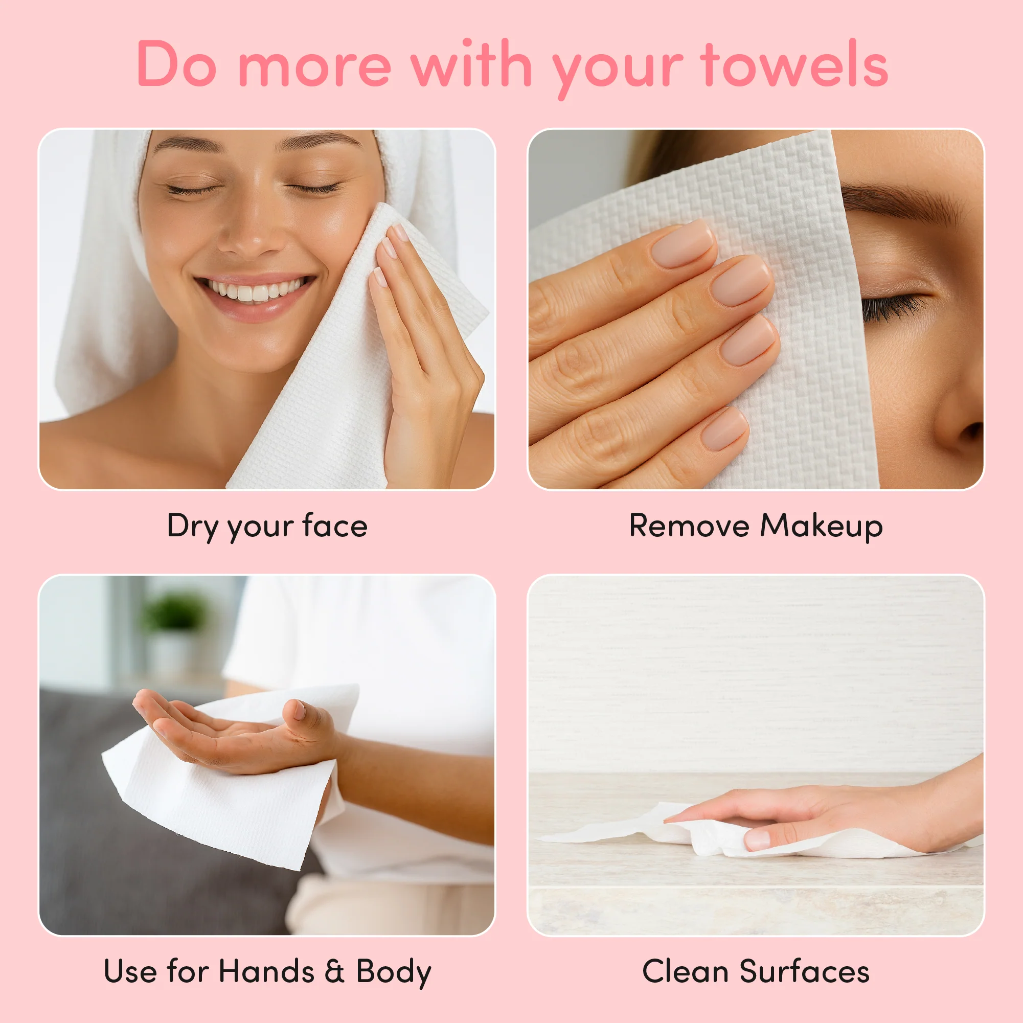 éclat Dual-Sided Plant-Based Face Towels - Ultra Soft & Disposable - Large Value Pack (50 Count) - Image 2