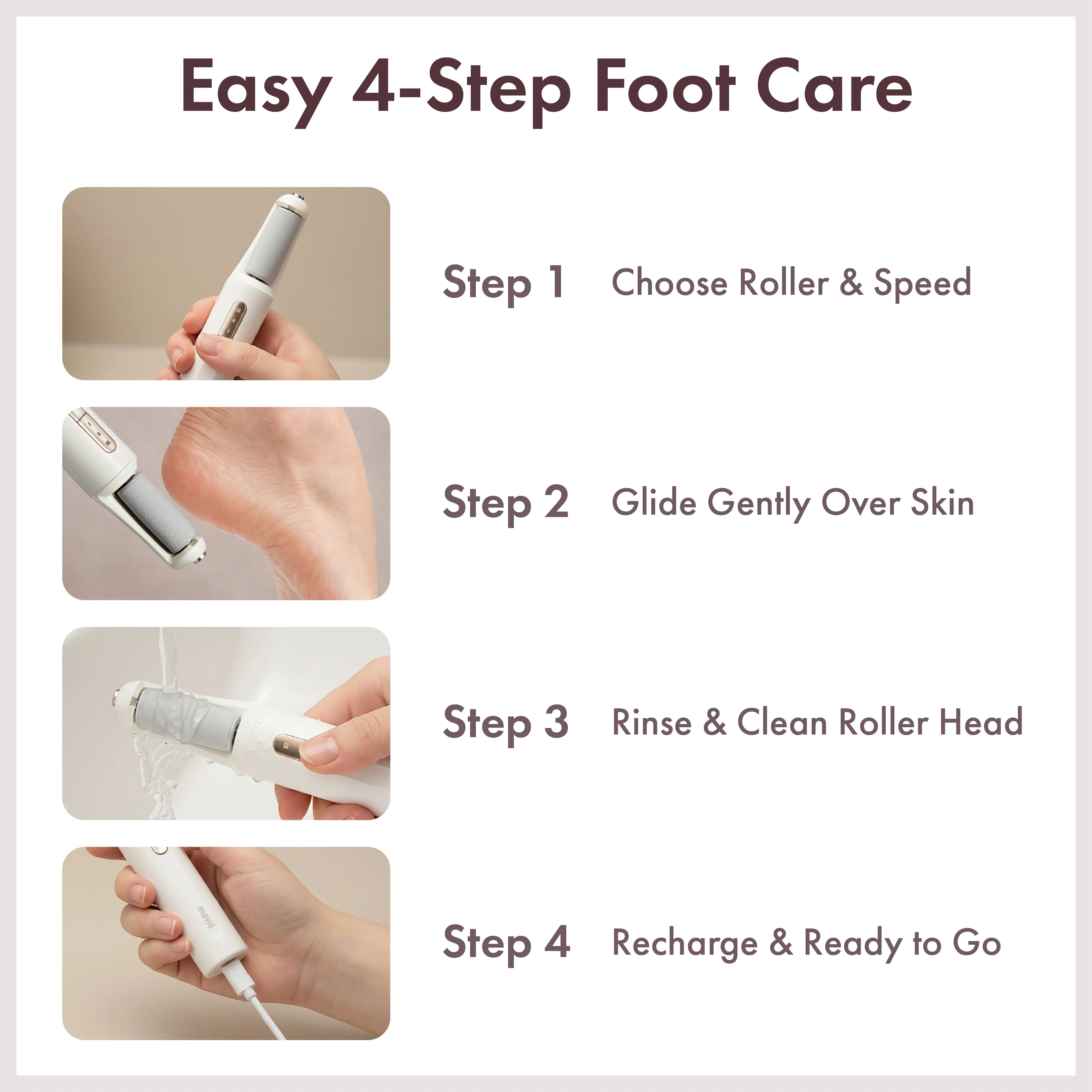 MAVIE Electric Foot File & Callus Remover – Cordless Professional Pedicure Tool with 3 Speeds & Dual Rollers (IPX7 Waterproof) - Image 3