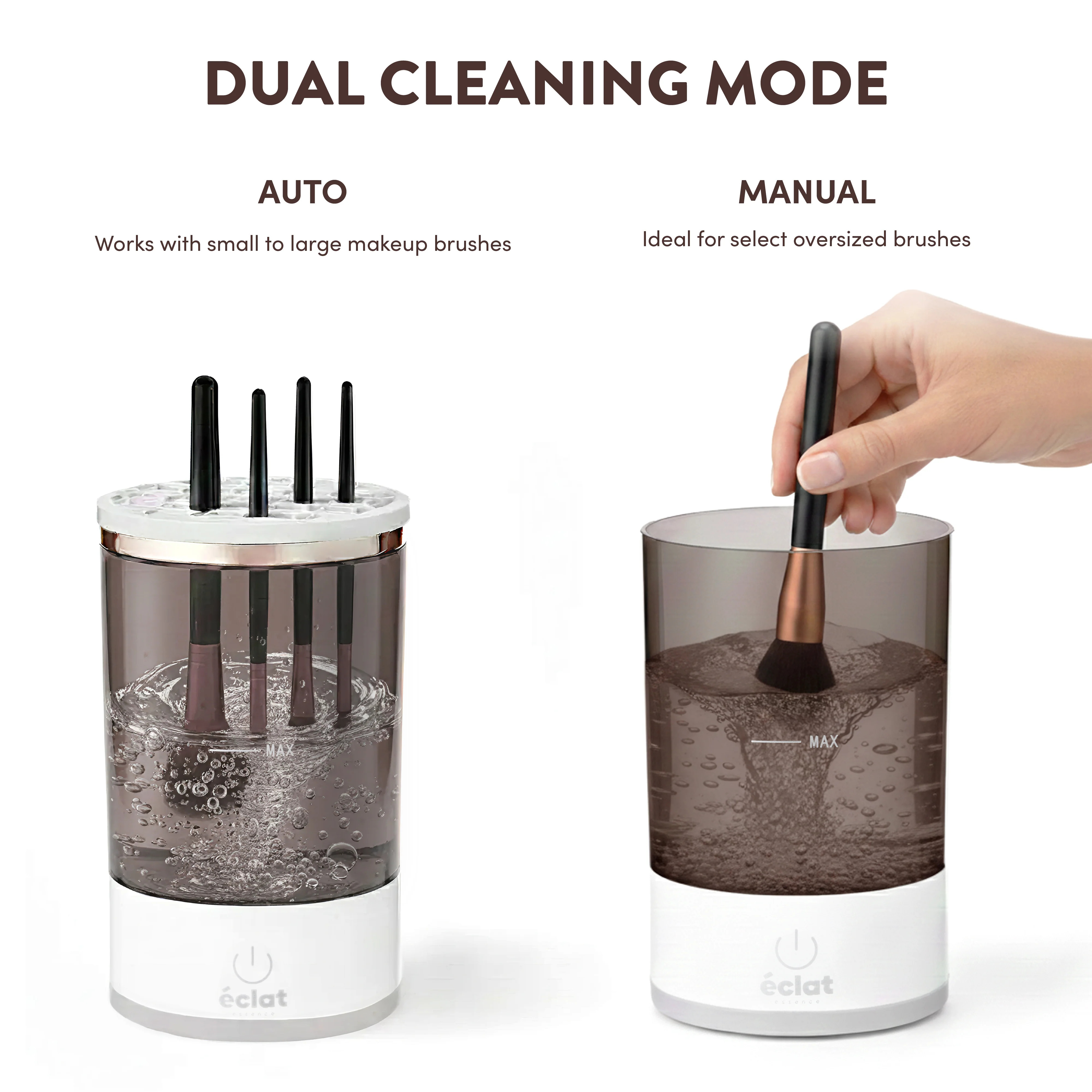 éclat Electric Makeup Brush Cleaner – Automatic USB Deep Washer for Brushes & Sponges (White) - Image 2