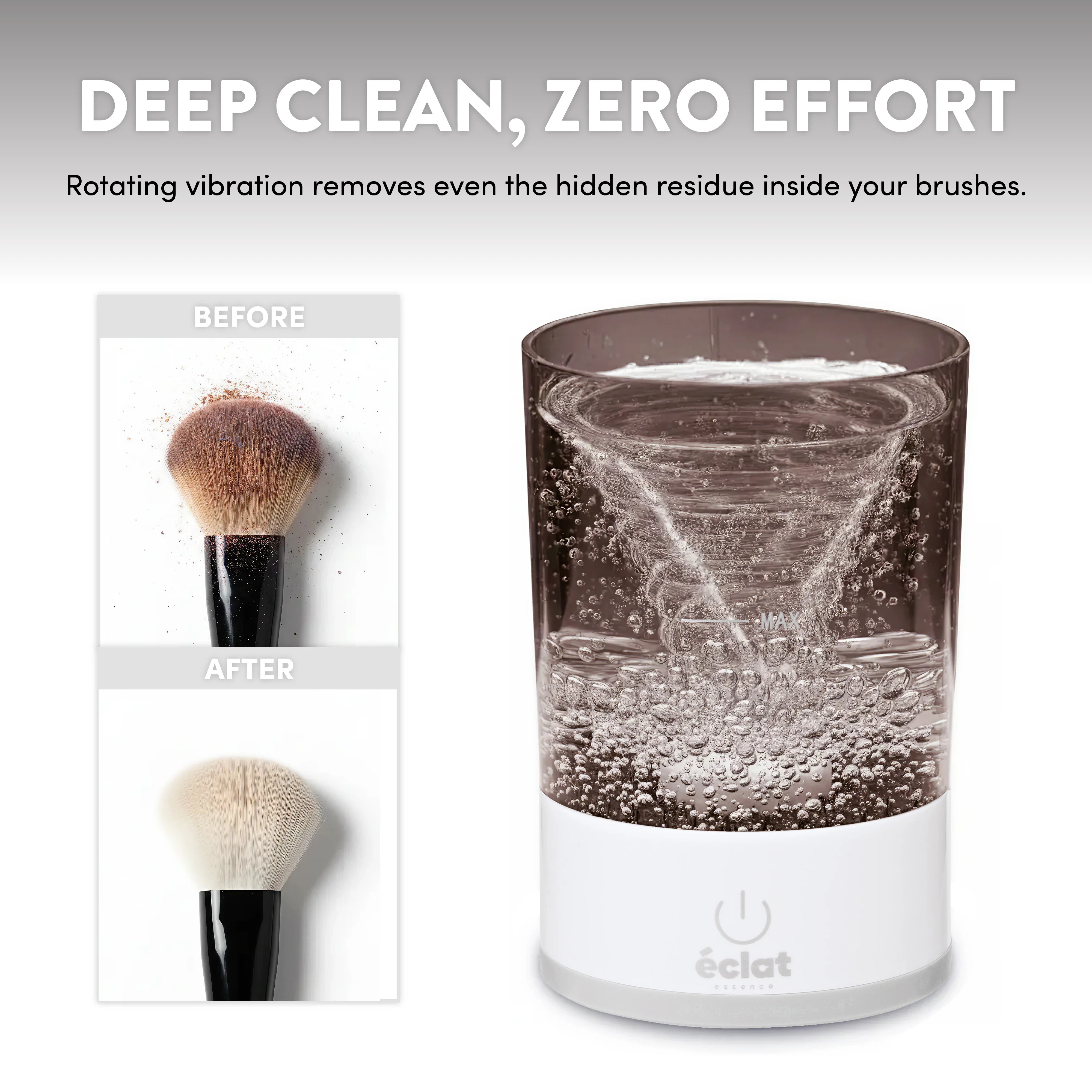 éclat Electric Makeup Brush Cleaner – Automatic USB Deep Washer for Brushes & Sponges (White) - Image 3