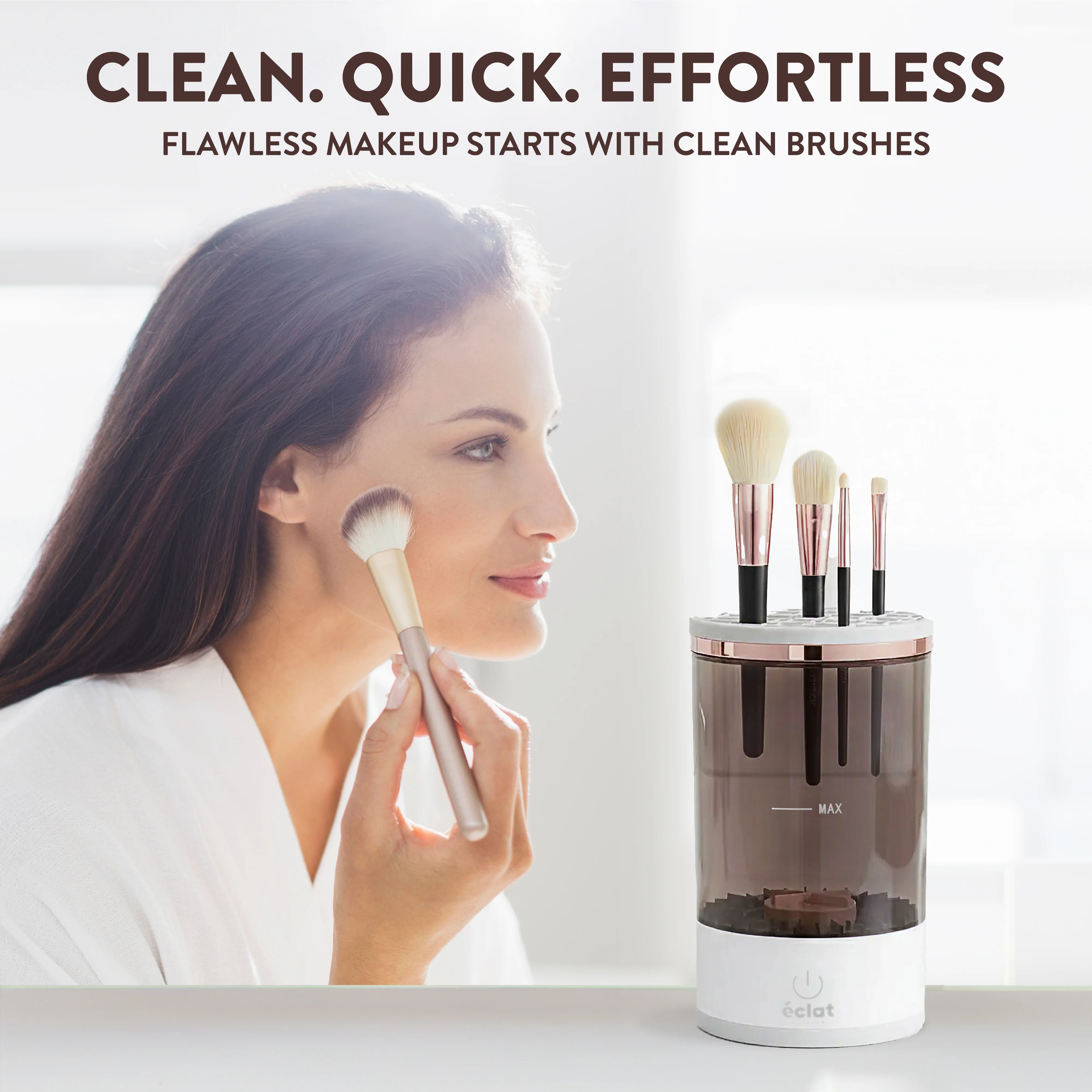 éclat Electric Makeup Brush Cleaner – Automatic USB Deep Washer for Brushes & Sponges (White) - Image 4