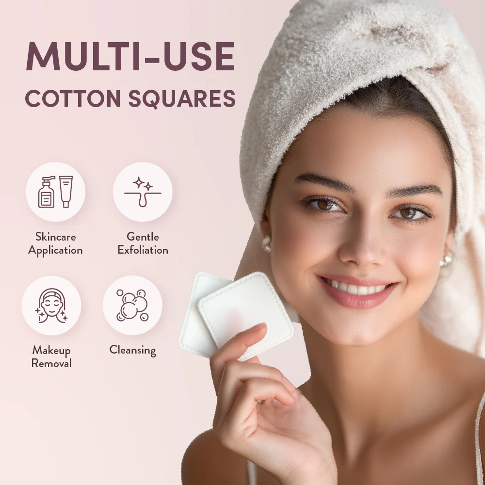 éclat Extra Large Cotton Squares – Dual-Sided, Soft & Durable Cotton Pads for Skincare & Cleansing - Image 3