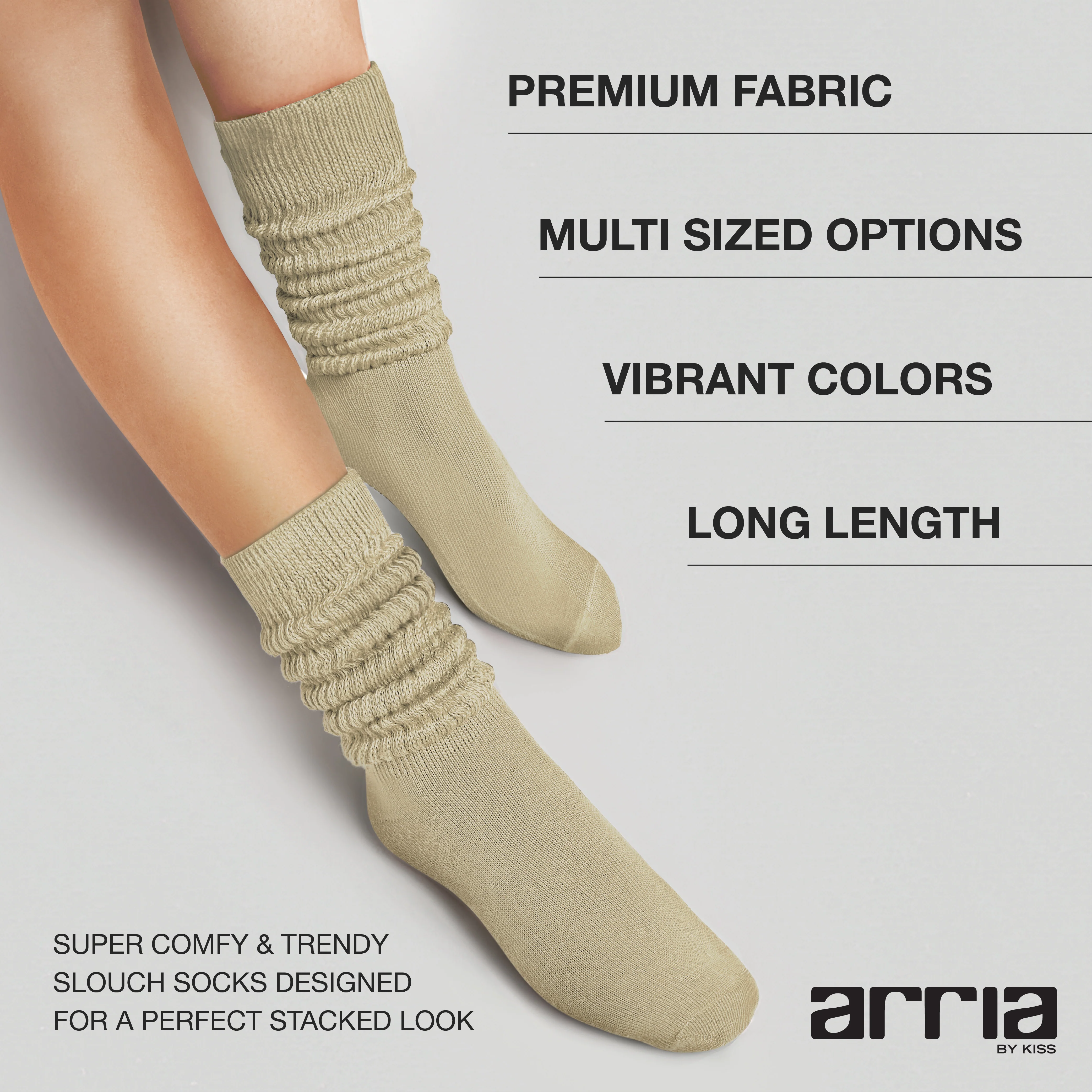 ARRIA Extra Long Soft Cotton Trendy Slouch Socks – Classic Everyday Neutrals, 80s Retro Heavy Scrunch - Image 44