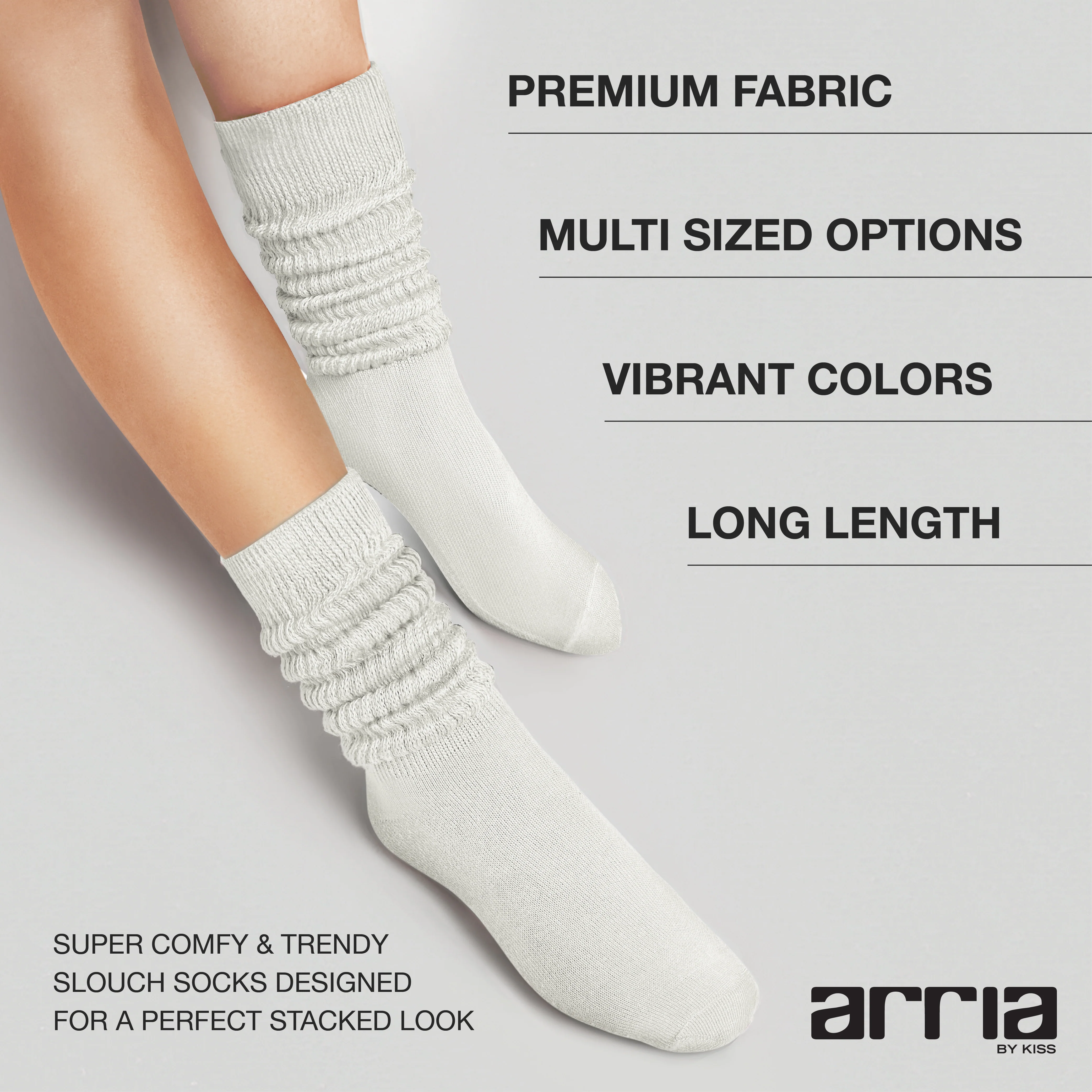 ARRIA Extra Long Soft Cotton Trendy Slouch Socks – Classic Everyday Neutrals, 80s Retro Heavy Scrunch - Image 8