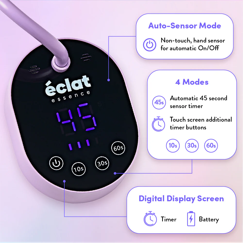 éclat Flash Cure Lamp for Gel Nail Polish – 36W Rechargeable LED Mini UV Light with Gooseneck - Image 10