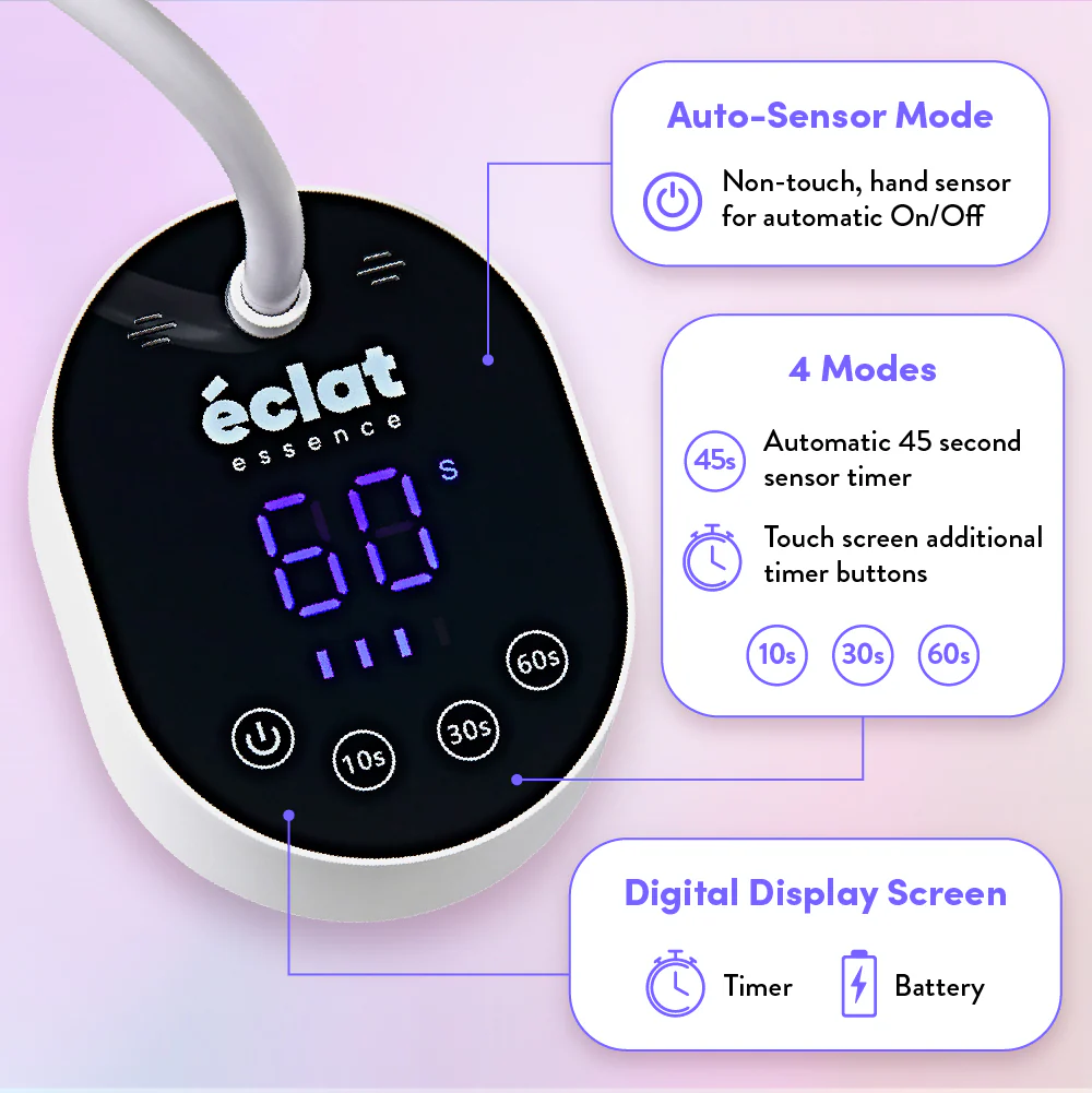 éclat Flash Cure Lamp for Gel Nail Polish – 36W Rechargeable LED Mini UV Light with Gooseneck - Image 2