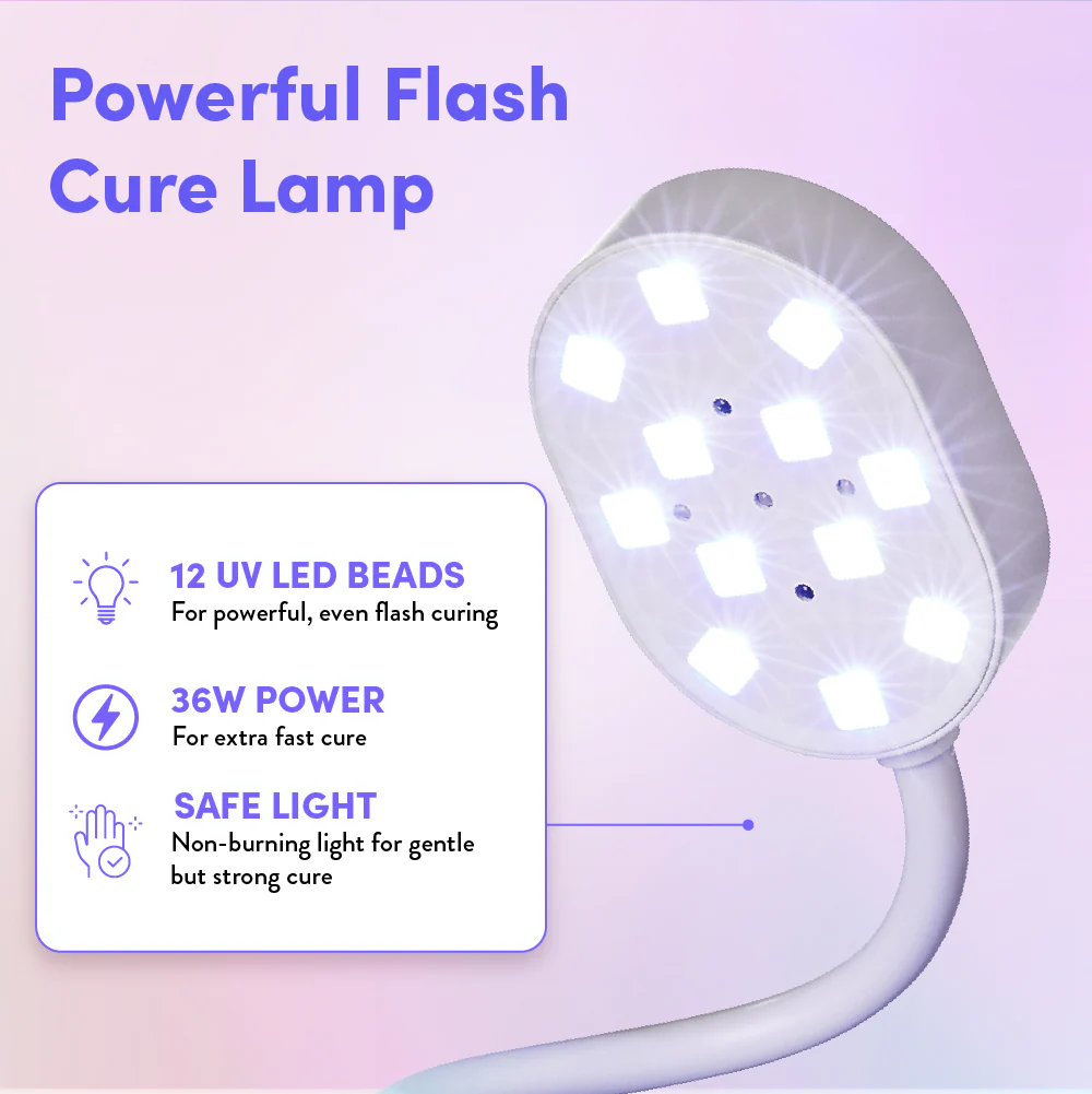 éclat Flash Cure Lamp for Gel Nail Polish – 36W Rechargeable LED Mini UV Light with Gooseneck - Image 4