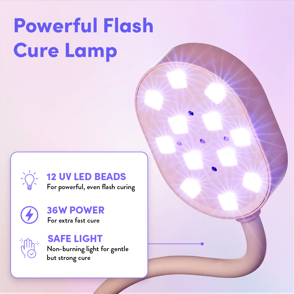 éclat Flash Cure Lamp for Gel Nail Polish – 36W Rechargeable LED Mini UV Light with Gooseneck - Image 8