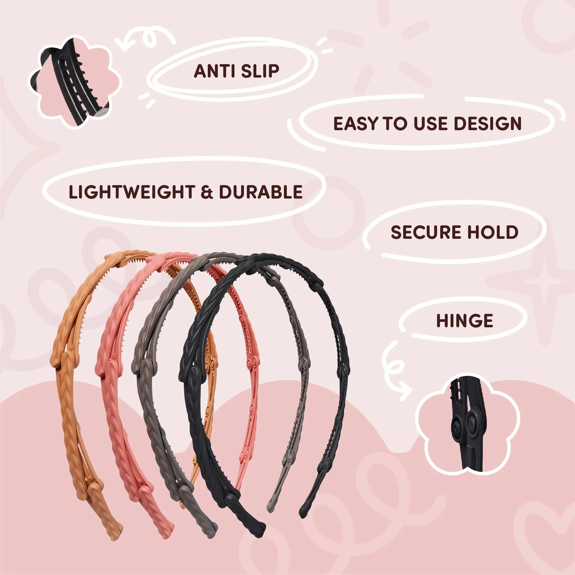 éclat Foldable Headband Set - Lightweight, Adjustable Hair Bands for Daily Styling - Image 11
