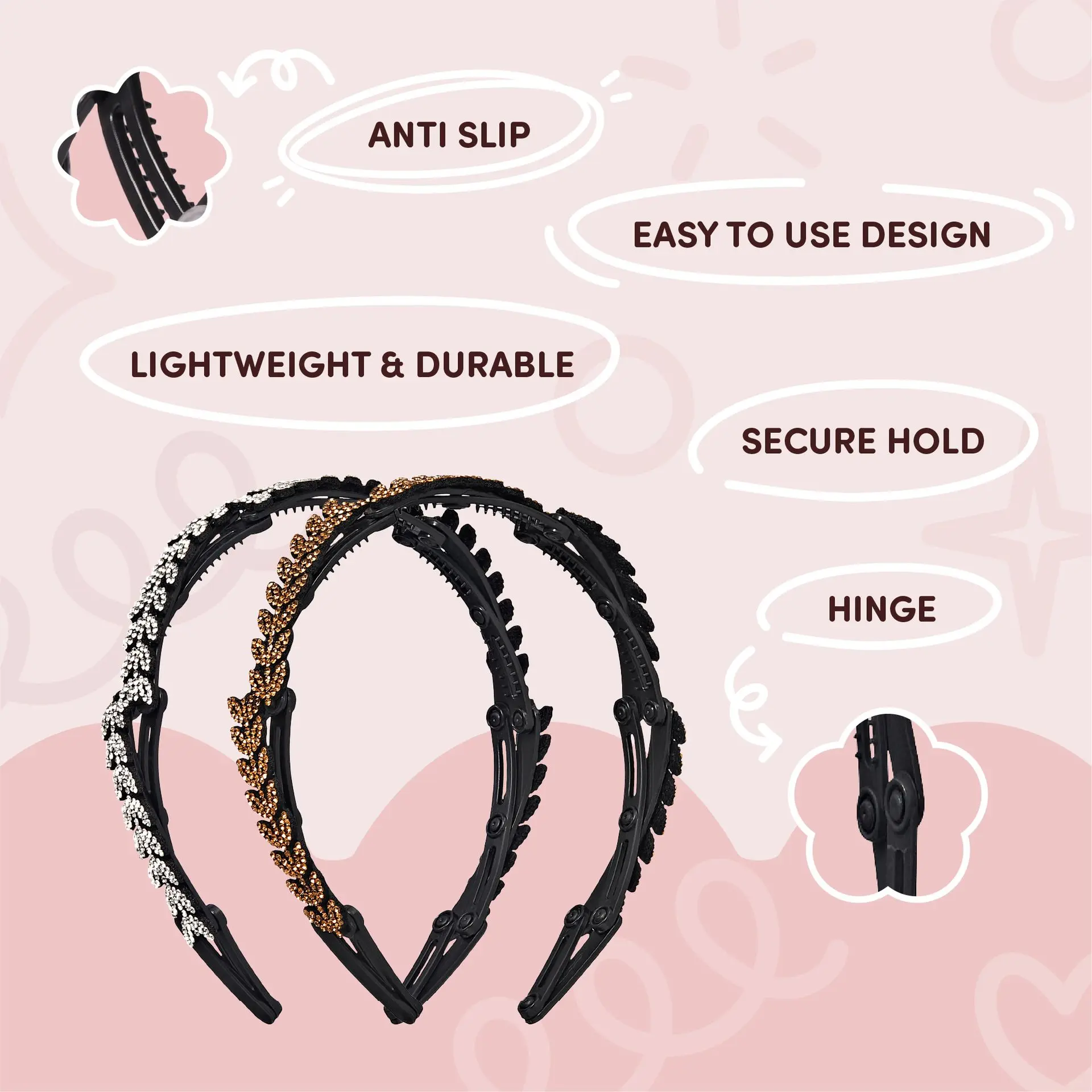 éclat Foldable Headband Set - Lightweight, Adjustable Hair Bands for Daily Styling - Image 38