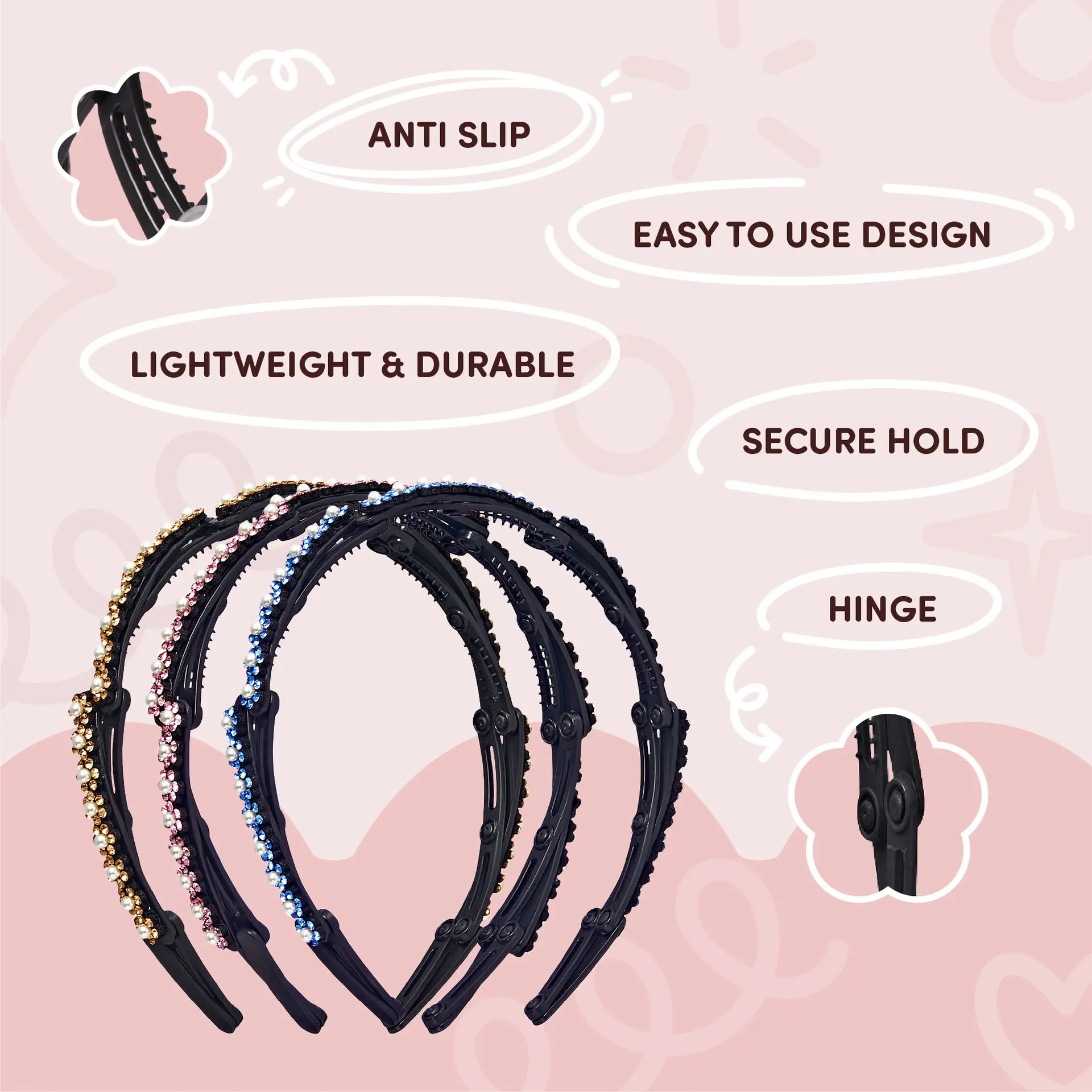 éclat Foldable Headband Set - Lightweight, Adjustable Hair Bands for Daily Styling - Image 47