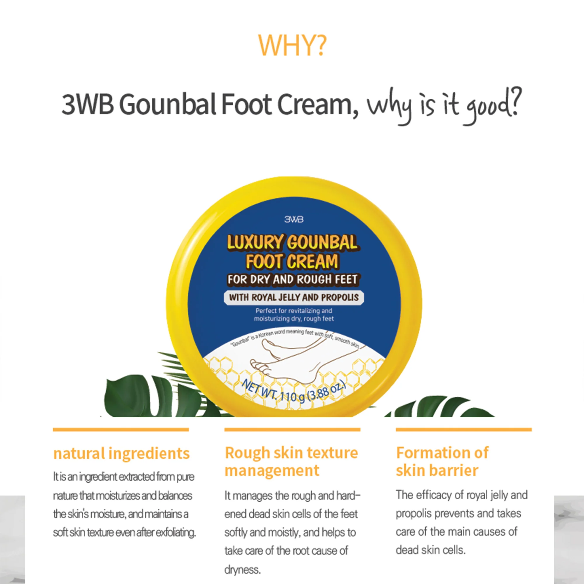 3WB Luxury Foot Cream – Intensive Urea & Propolis Repair for Cracked Heels, Dry Calluses, and Peeling Skin - Image 3