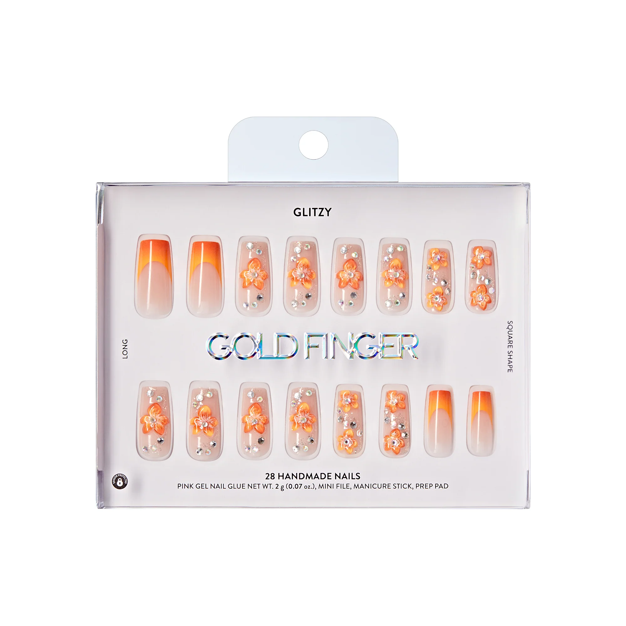 Gold Finger Glitzy 3D Handmade Press-On Nails – Orange Blossom & French Tip (File & 28Pcs Manicure Set) - Image 11