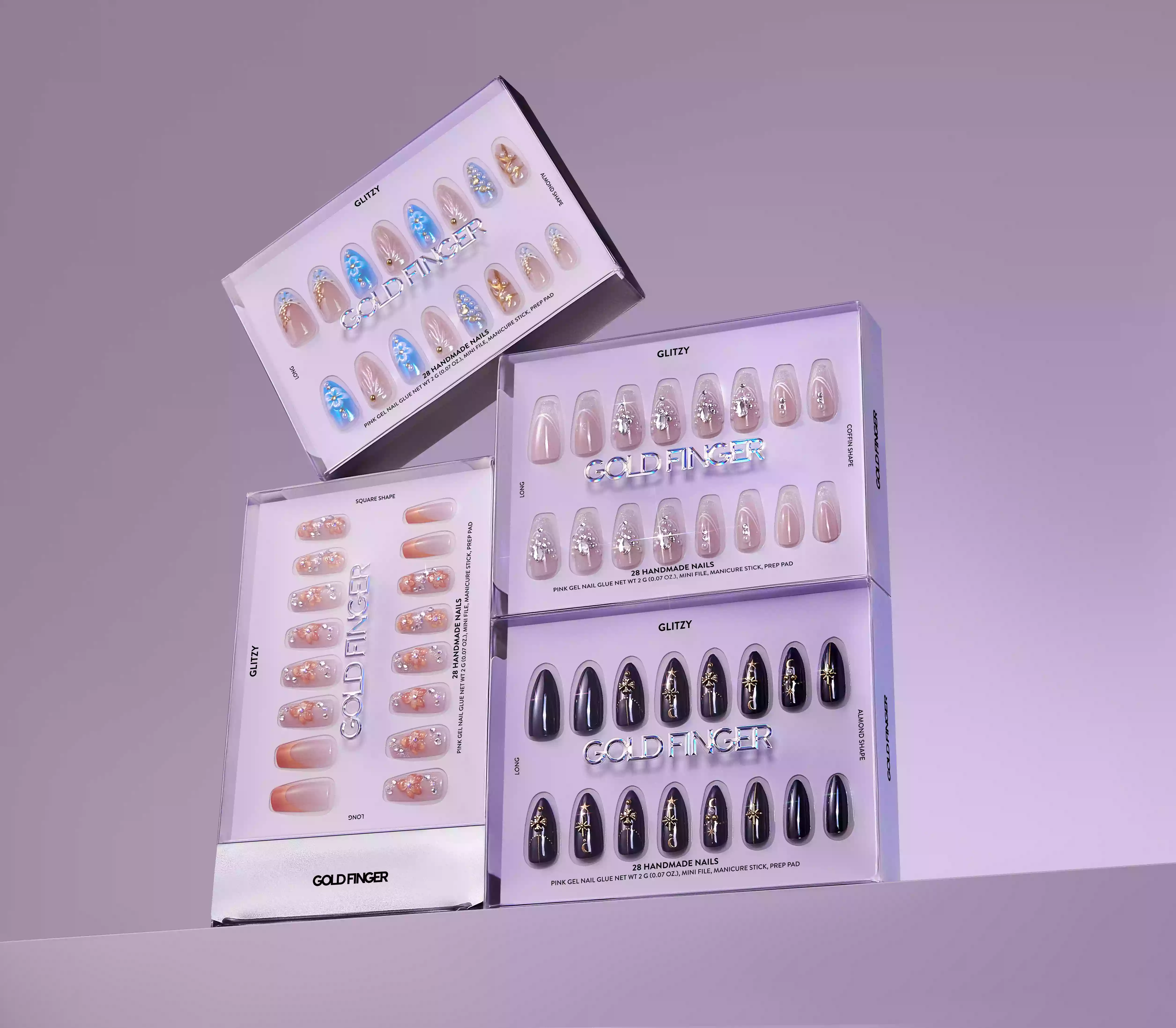 Gold Finger Glitzy 3D Handmade Press-On Nails – Orange Blossom & French Tip (File & 28Pcs Manicure Set) - Image 8