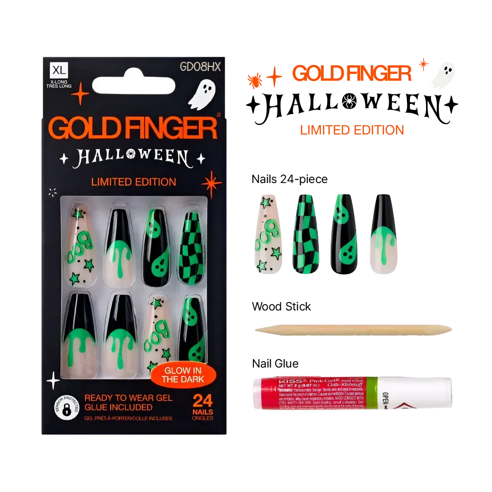 Gold Finger Glow In The Dark Halloween Glue-On Nails - Image 33