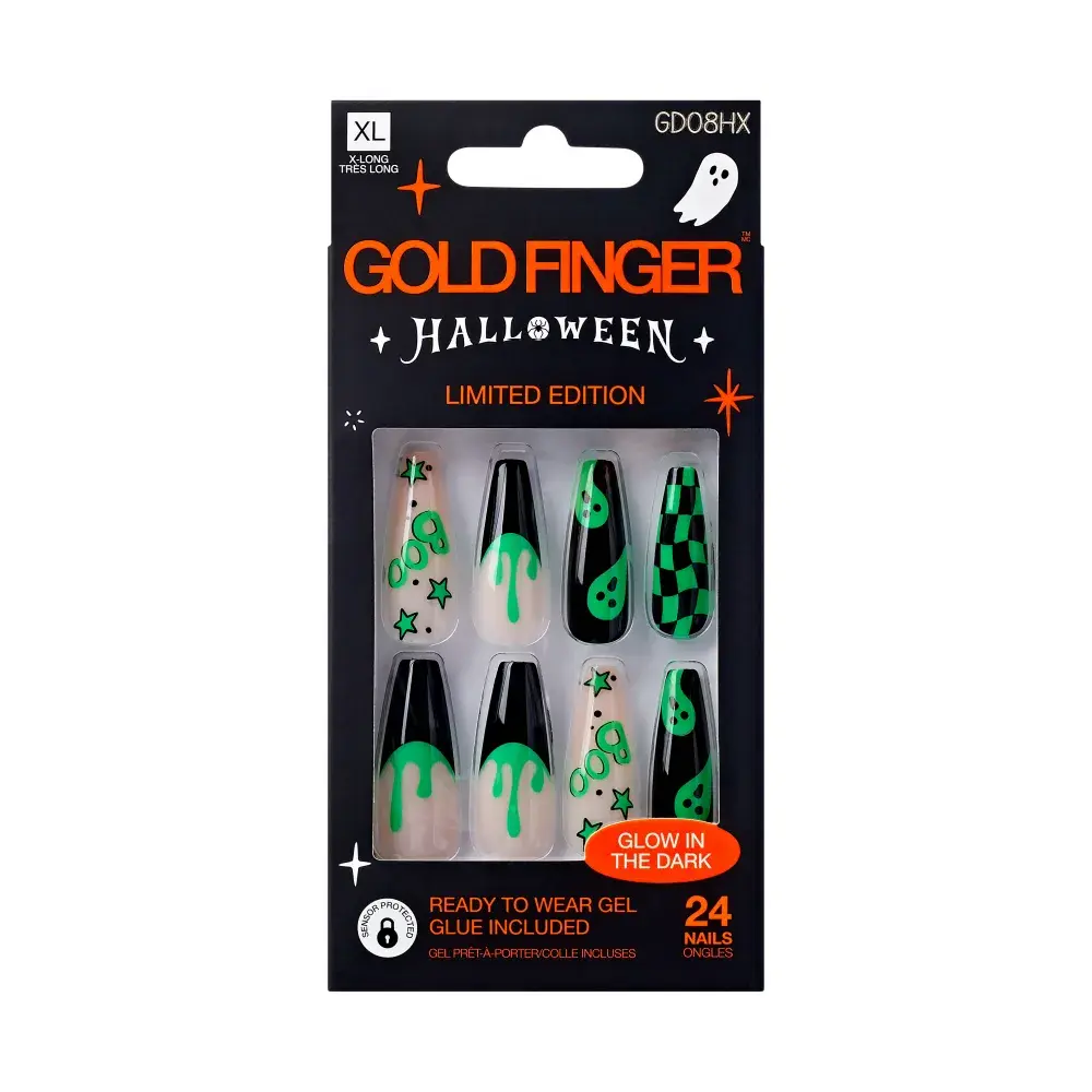 Gold Finger Glow In The Dark Halloween Glue-On Nails - Image 38