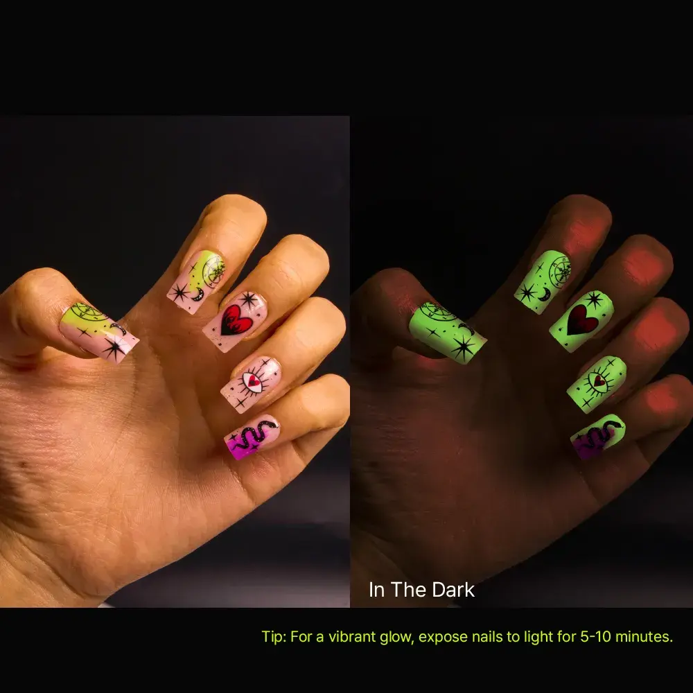 Gold Finger Glow In The Dark Halloween Glue-On Nails - Image 42