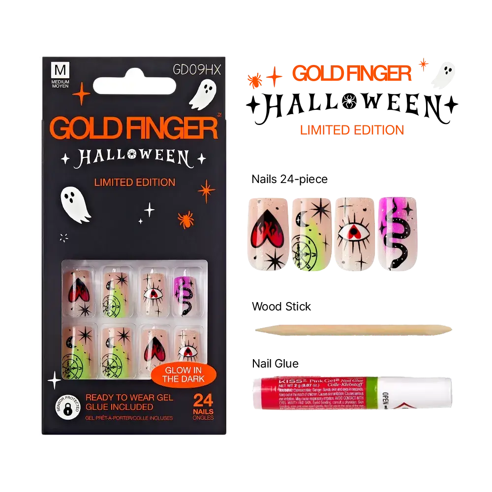 Gold Finger Glow In The Dark Halloween Glue-On Nails - Image 43