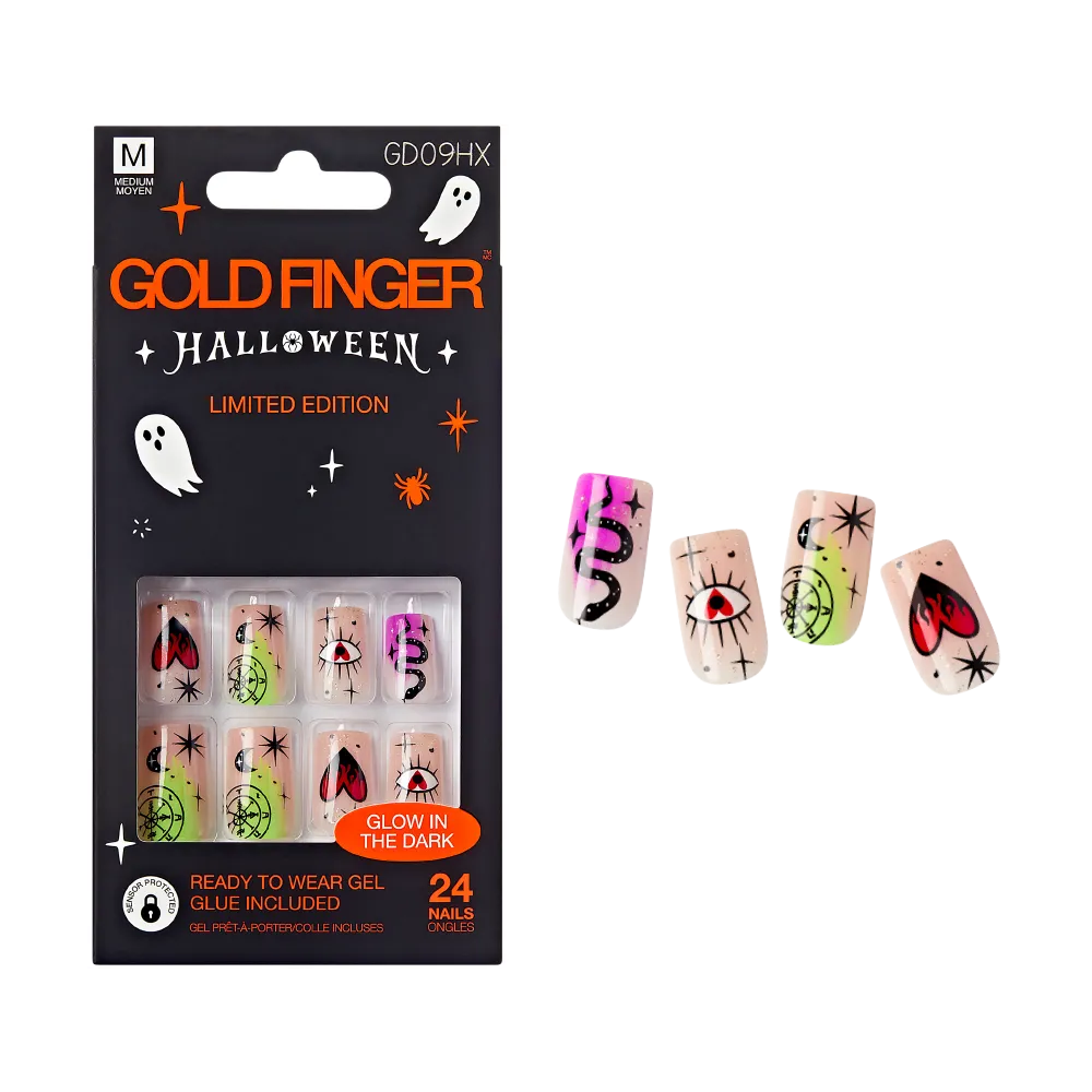 Gold Finger Glow In The Dark Halloween Glue-On Nails - Image 50