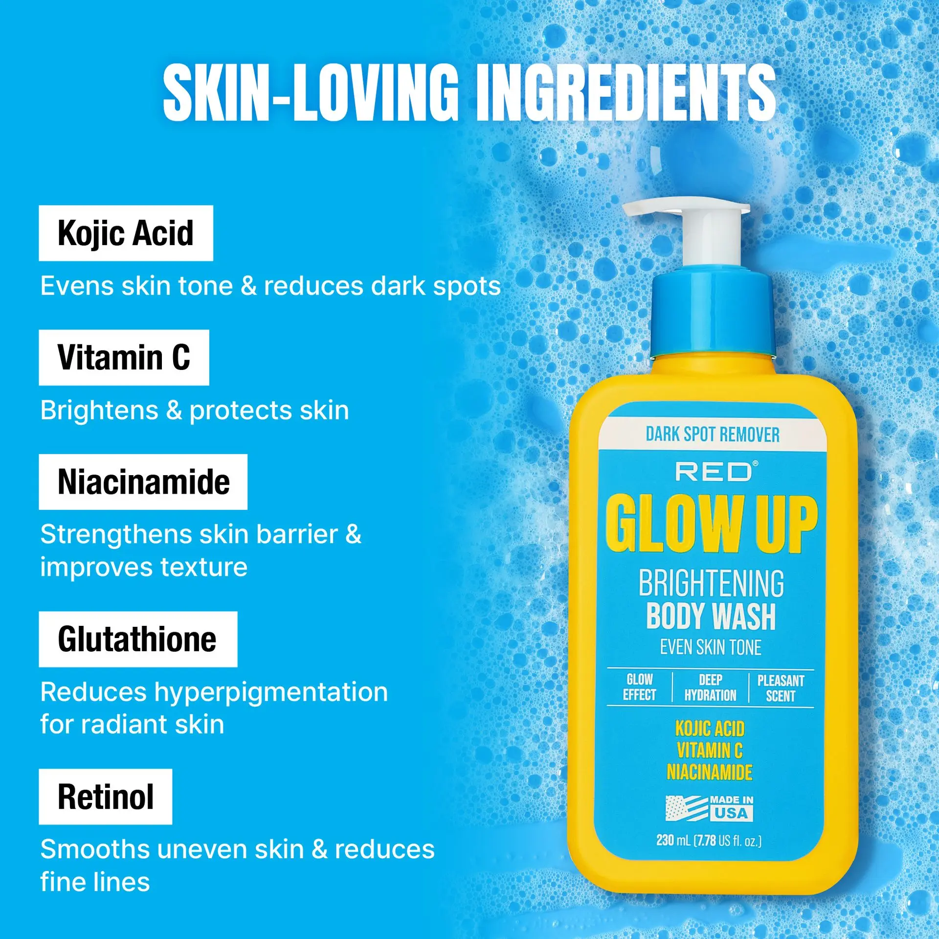 RED by KISS Glow Up Brightening Body Wash with Kojic Acid, Vitamin C & Niacinamide - Image 2