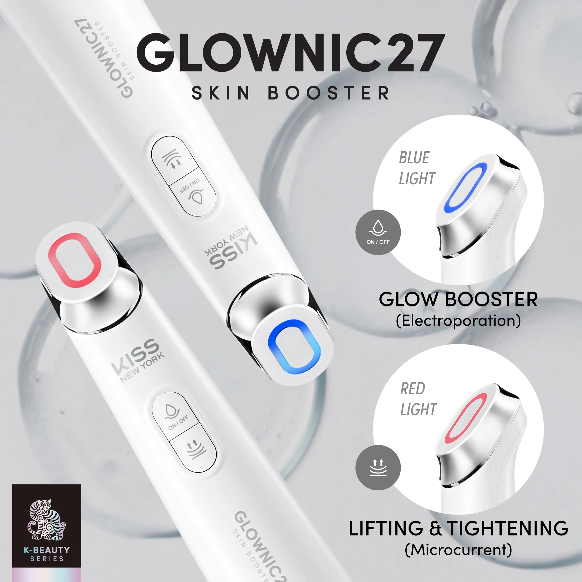 Kiss New York Glownic27 Kit Microcurrent Facial Device with Full Size Vita Serum – Electroporation Facial Skin Booster for Absorption & Firming - Image 3