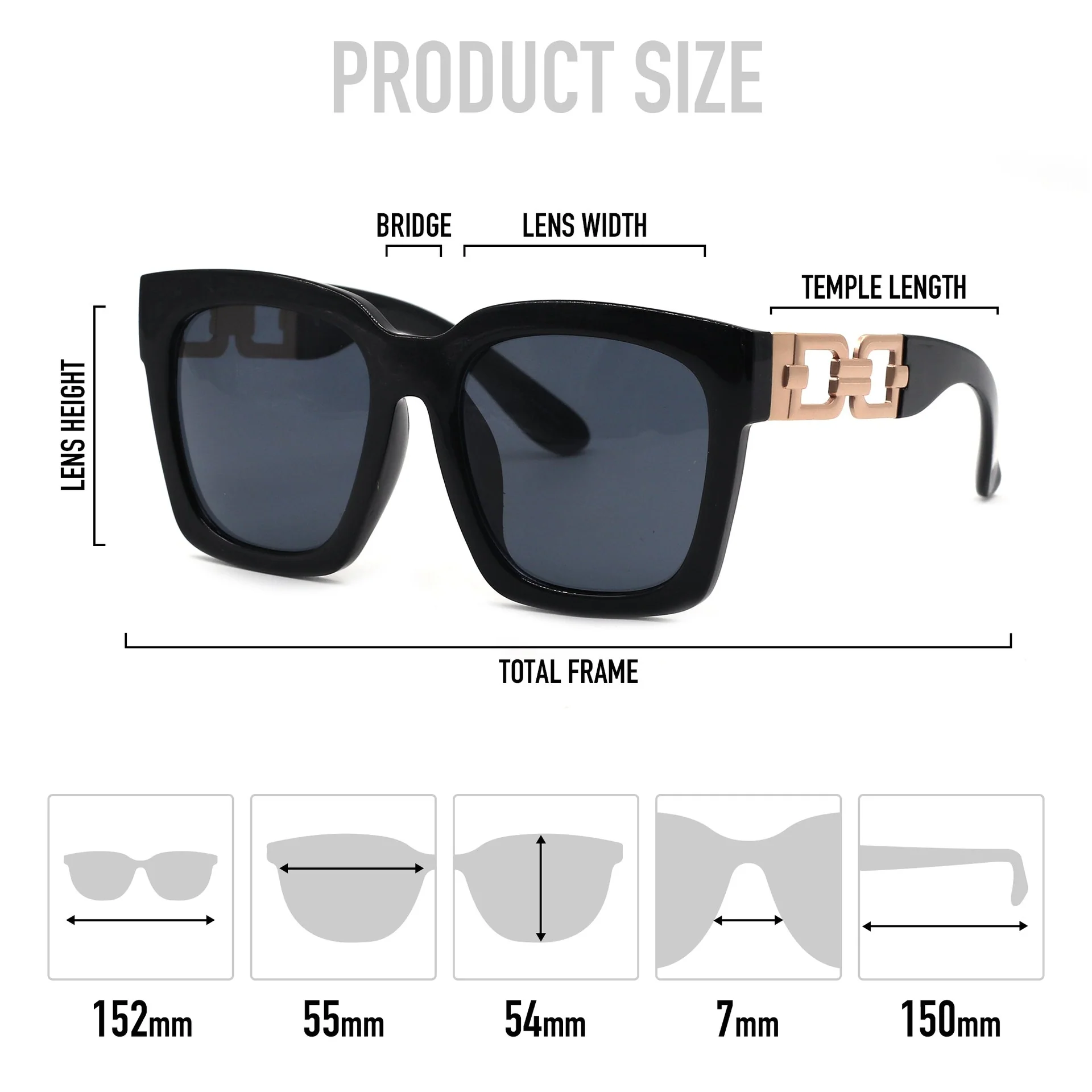 Mad Shade Gold Chain Detail Oversized Classic Square Sunglasses #15 - Image 4
