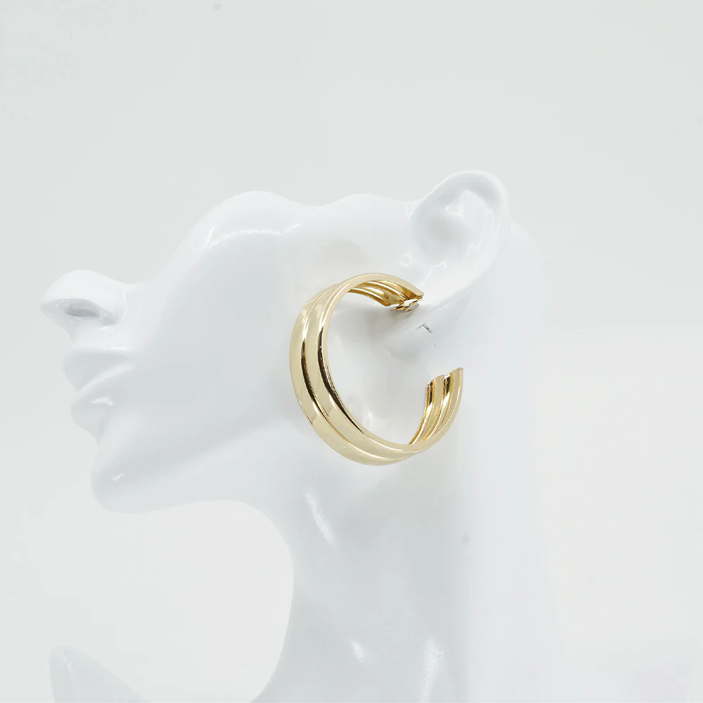 RED by KISS Gold Double Row Reed Hoop Earrings - Image 4
