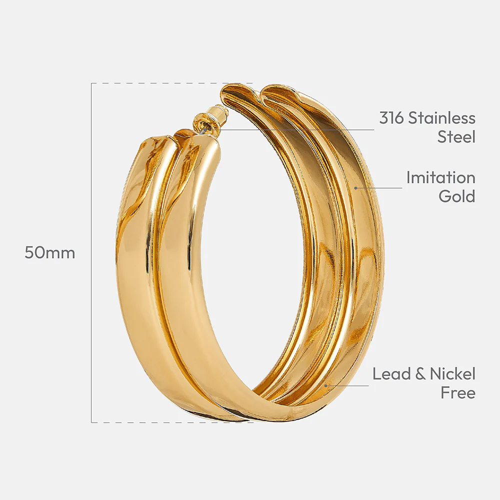 RED by KISS Gold Double Row Reed Hoop Earrings - Image 5