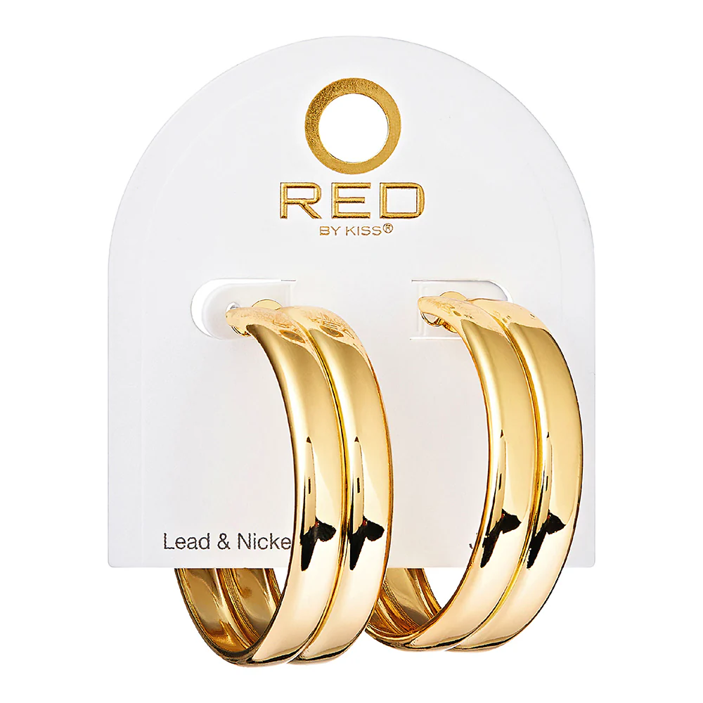RED by KISS Gold Double Row Reed Hoop Earrings - Image 6